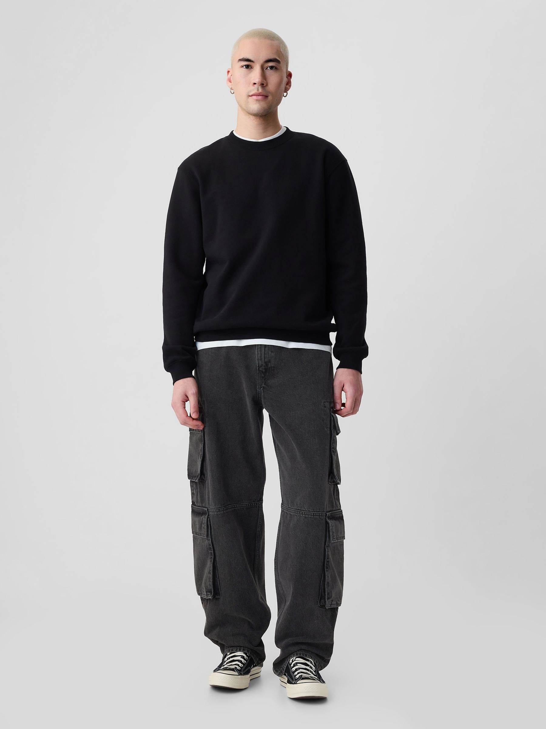 Black Loose Fit Double Pocket Cargo Jeans - Image 1 of 5