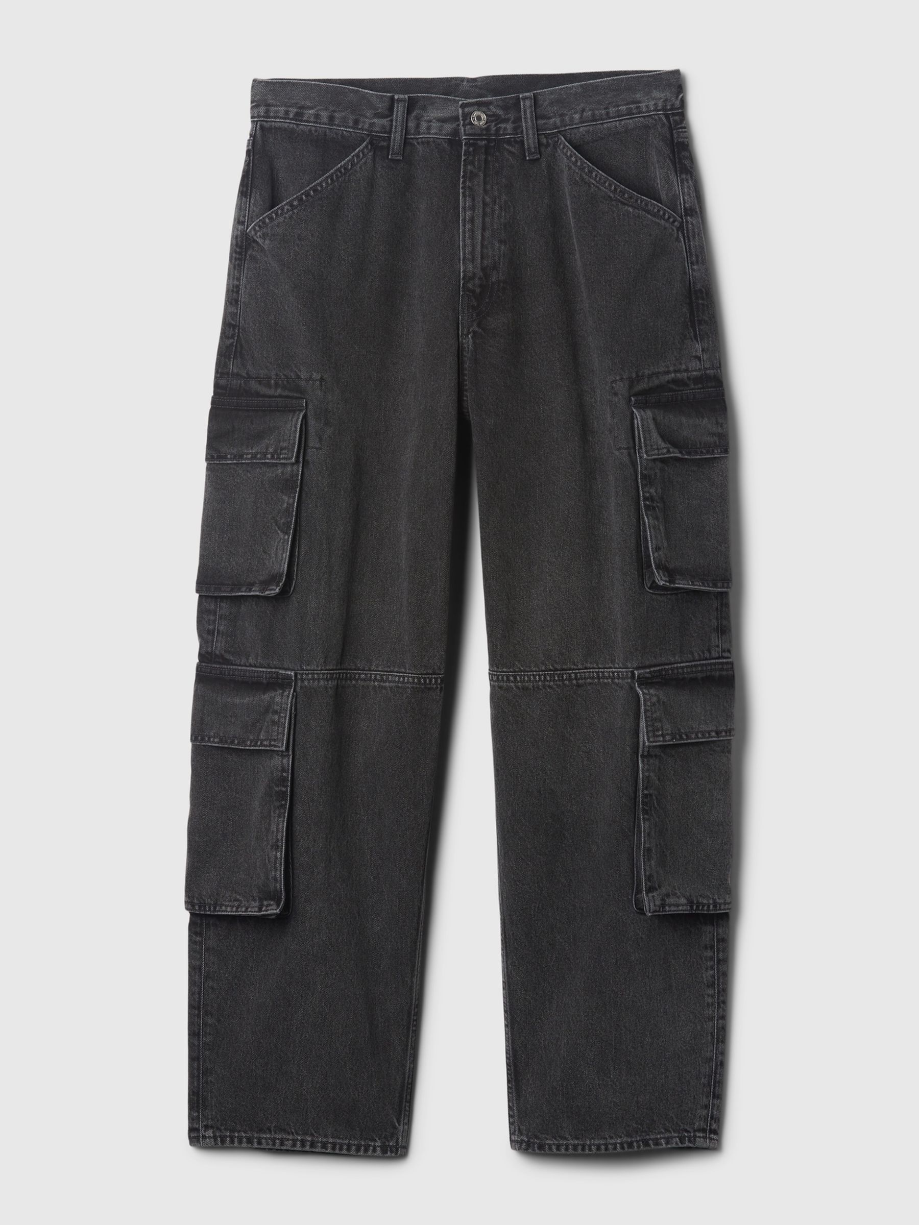 Black Loose Fit Double Pocket Cargo Jeans - Image 5 of 5