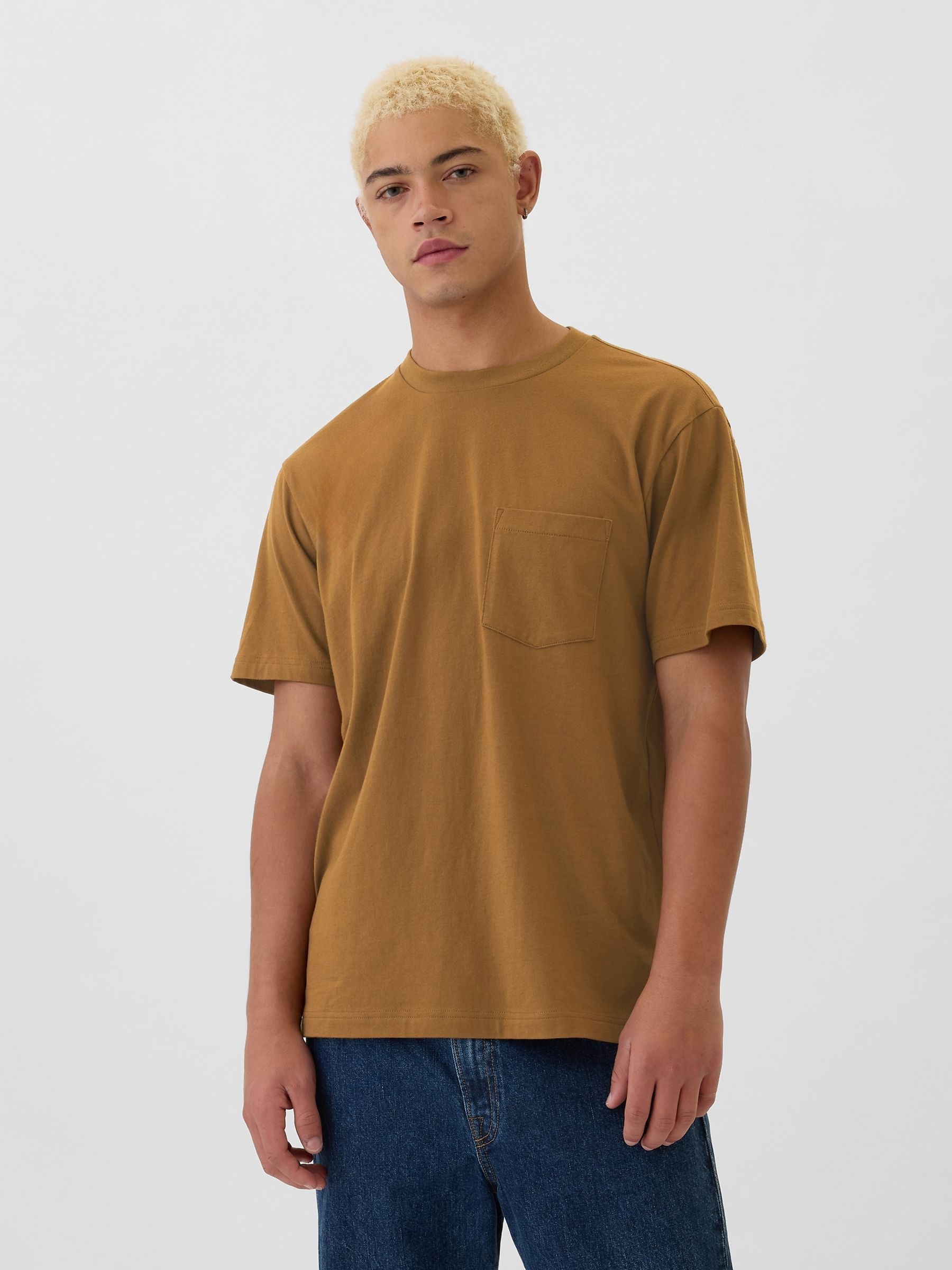Brown Original Pocket 100% Cotton Crew Neck Short Sleeve T-Shirt - Image 1 of 4