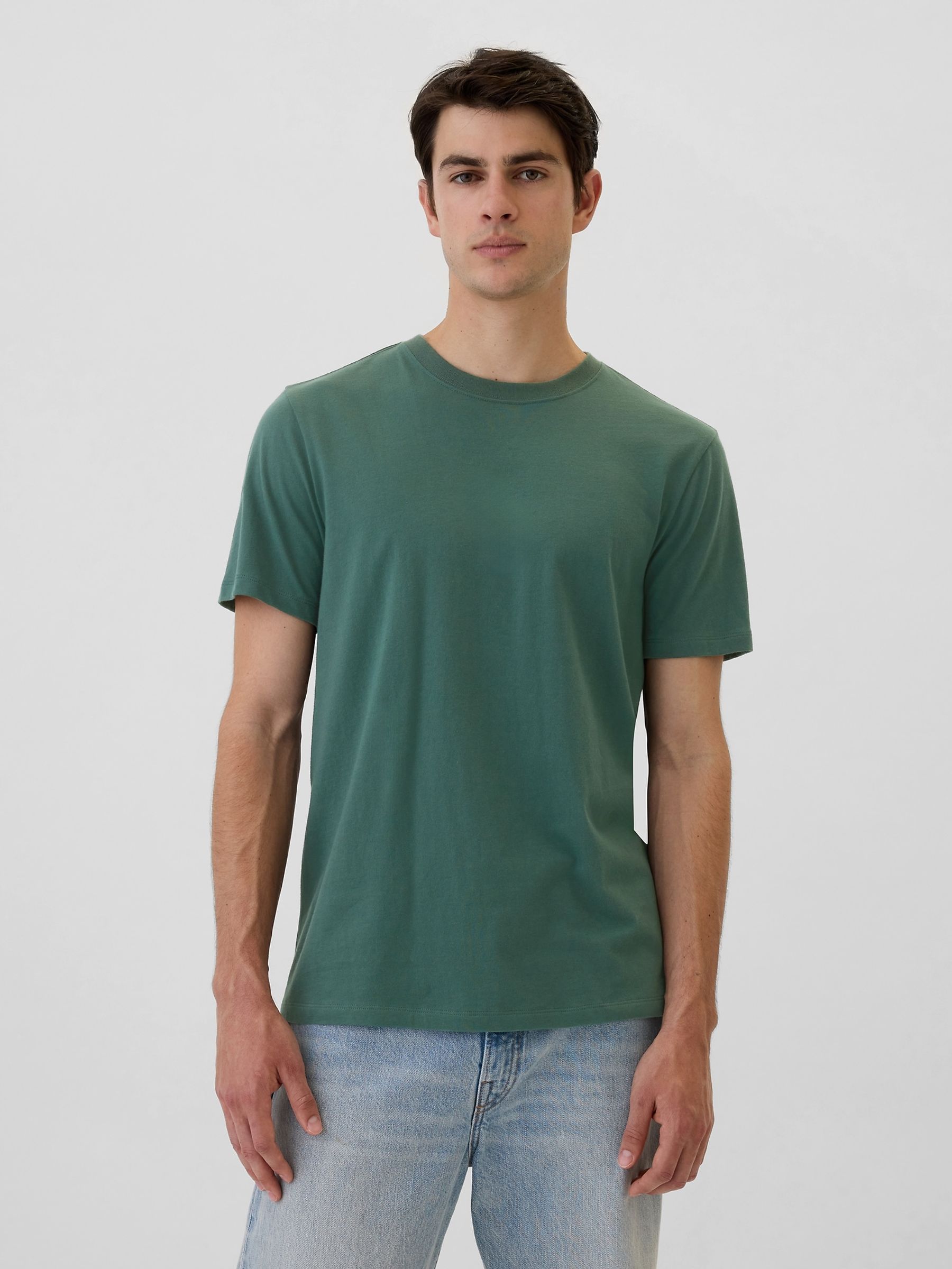 Green Short Sleeve Everyday 100% Cotton Crew Neck Long Sleeve T-Shirt - Image 1 of 4