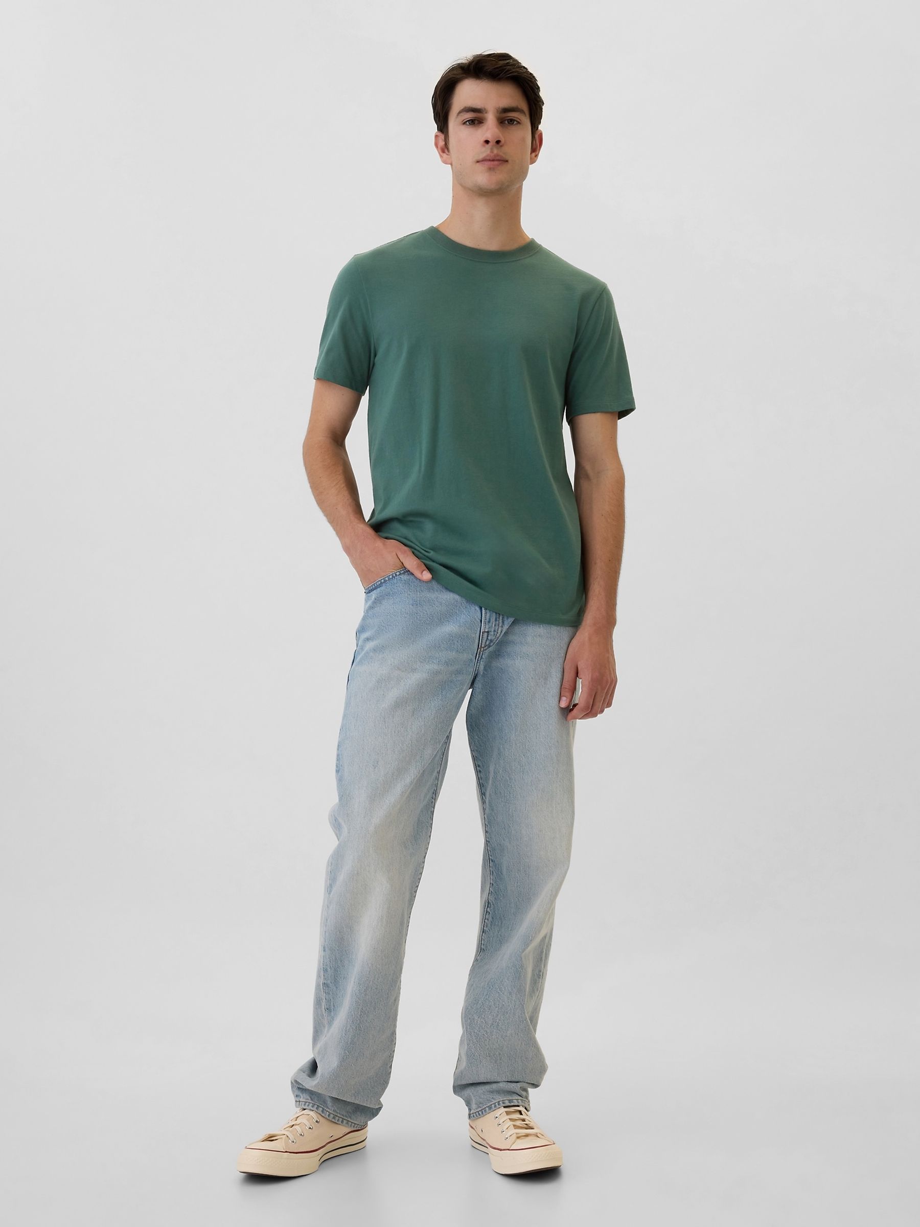 Green Short Sleeve Everyday 100% Cotton Crew Neck Long Sleeve T-Shirt - Image 3 of 4