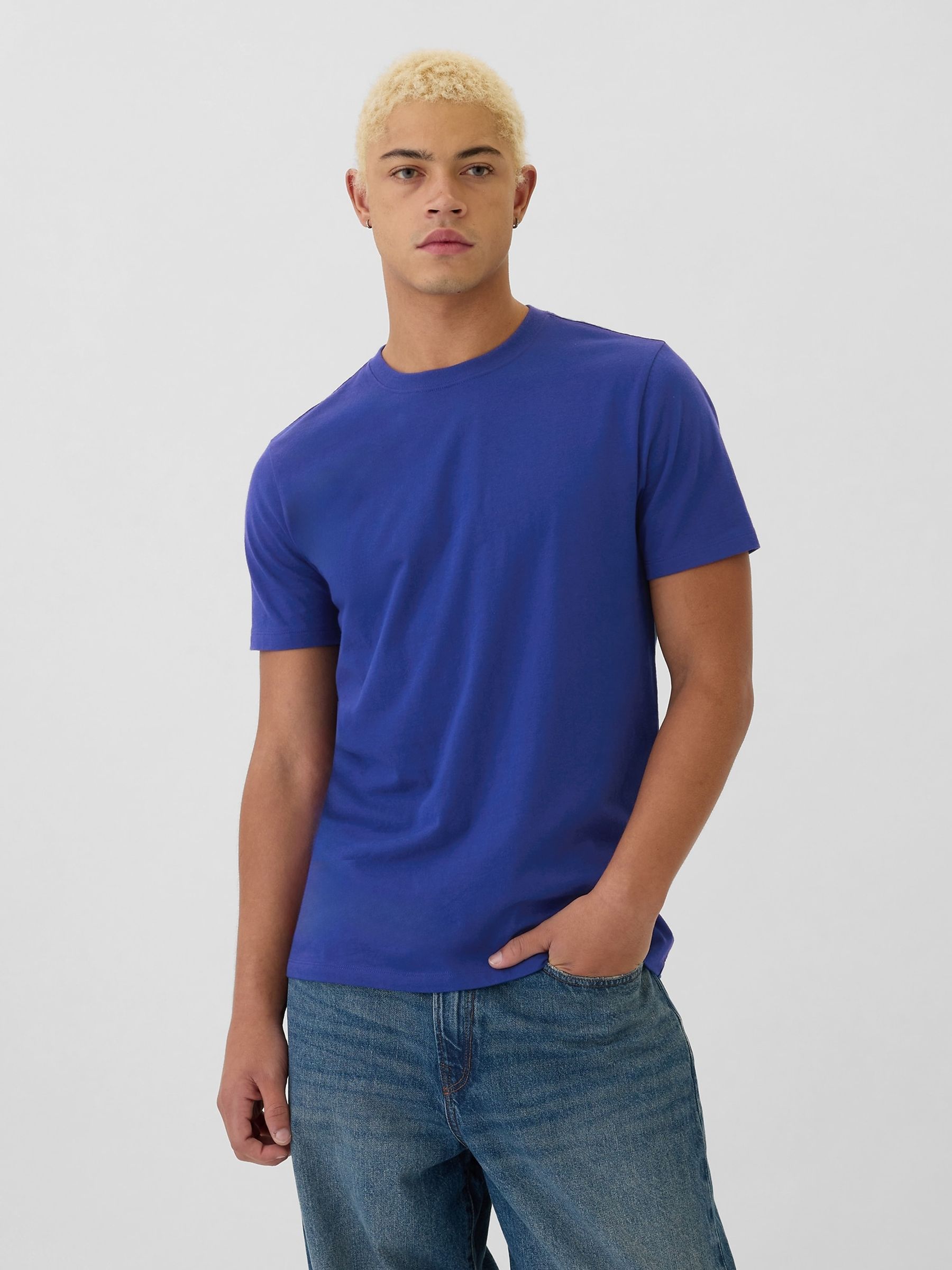 Blue Short Sleeve Everyday 100% Cotton Crew Neck Long Sleeve T-Shirt - Image 1 of 4