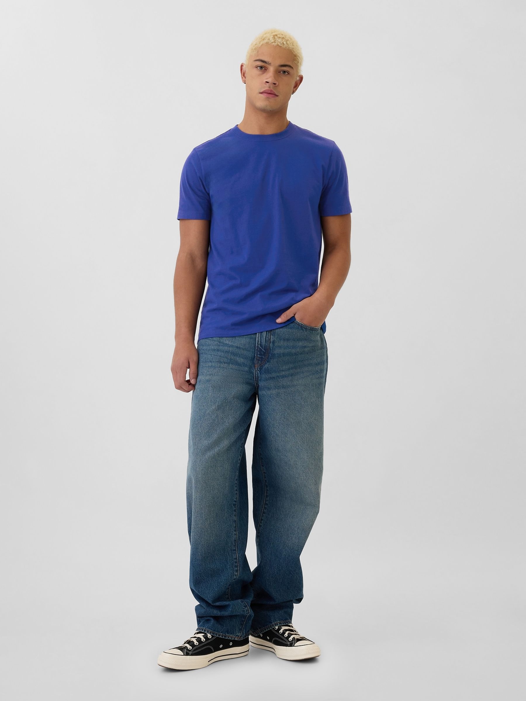 Blue Short Sleeve Everyday 100% Cotton Crew Neck Long Sleeve T-Shirt - Image 3 of 4