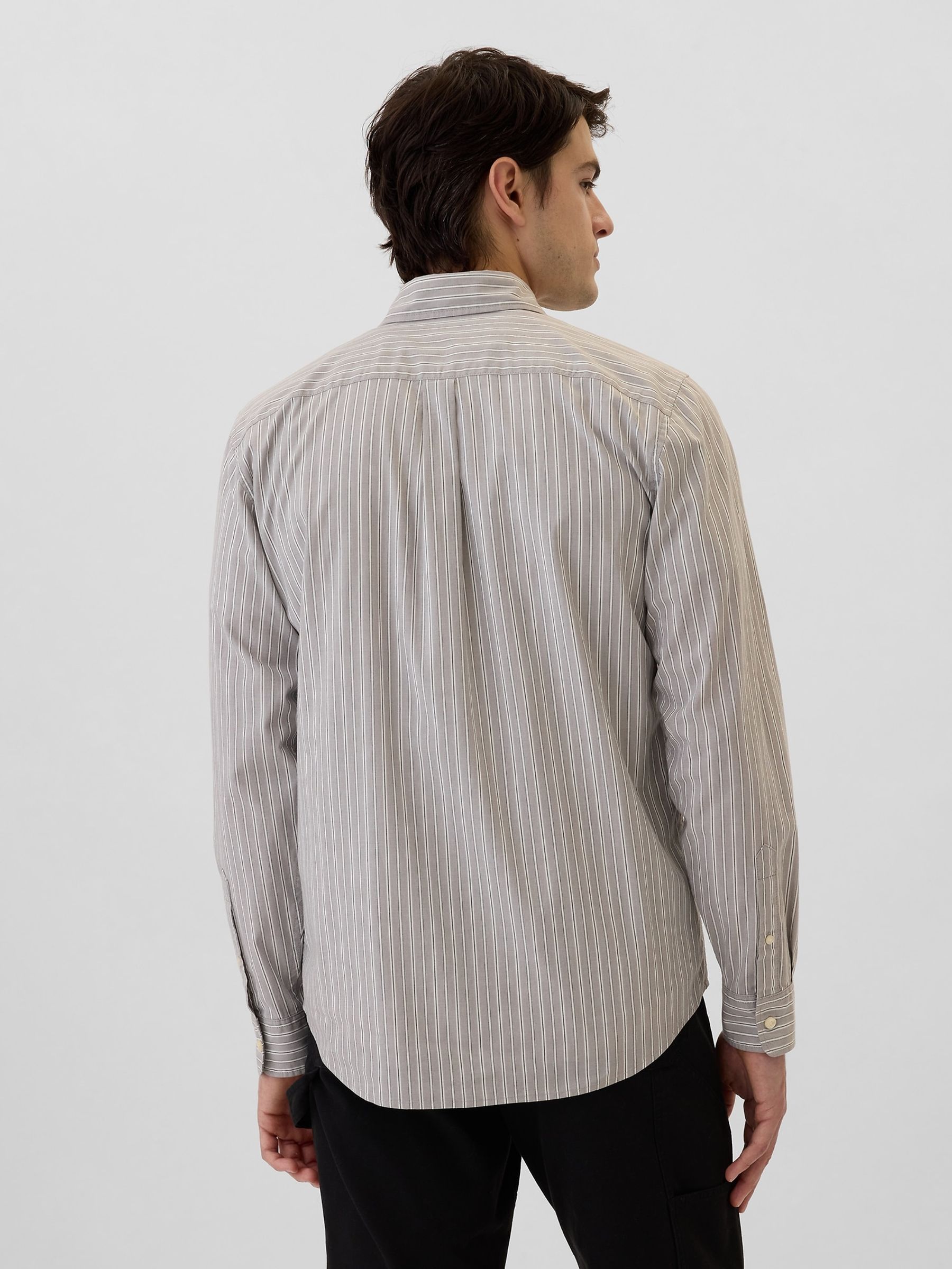 Grey Stripe Regular Fit Long Sleeve Poplin Shirt - Image 2 of 5