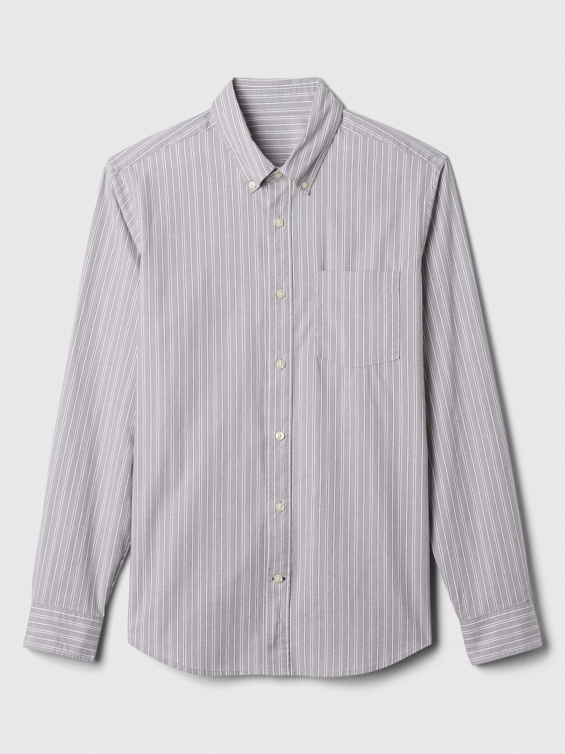 Grey Stripe Regular Fit Long Sleeve Poplin Shirt - Image 5 of 5
