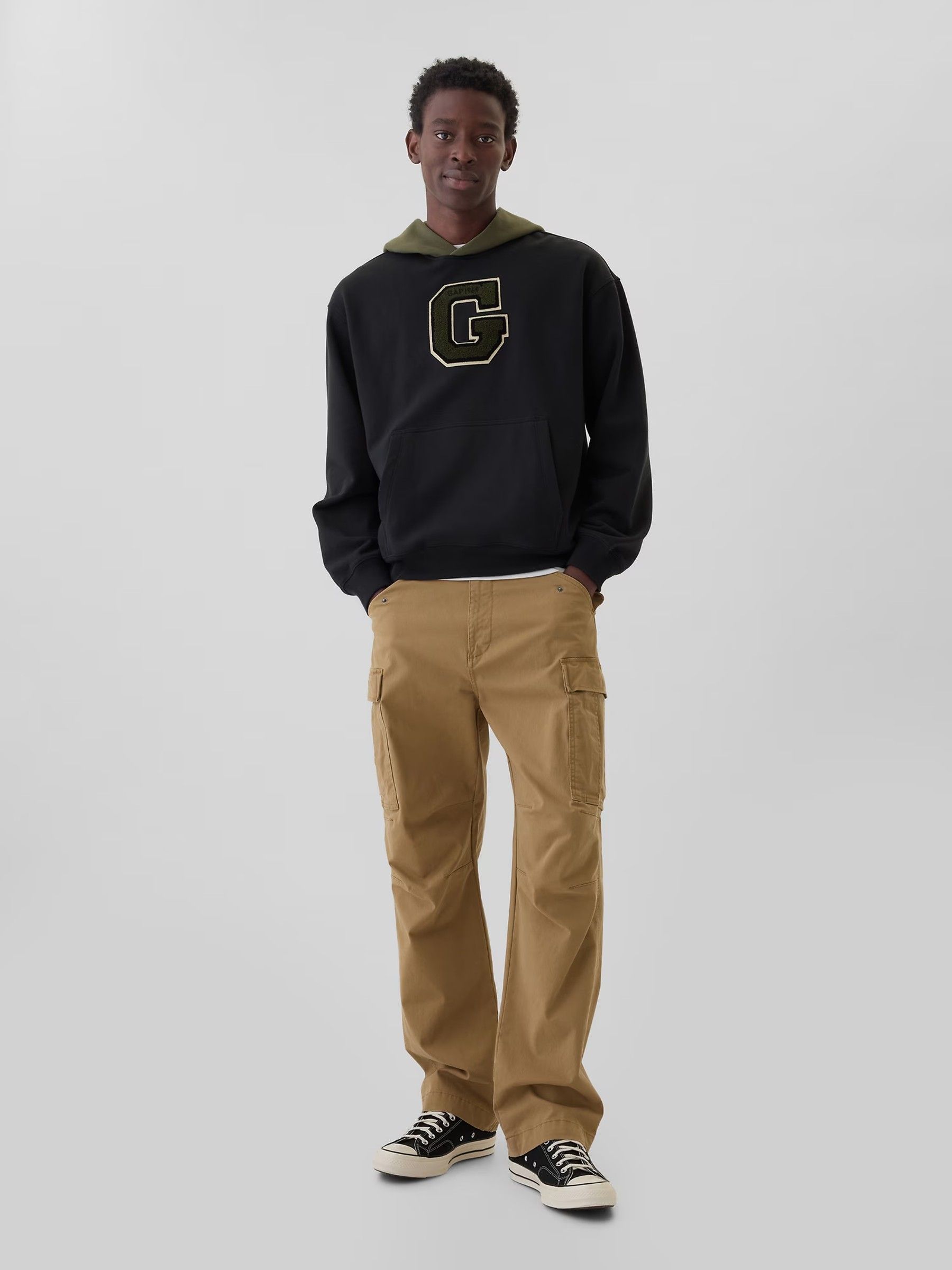 Black Heavyweight Colourblock Varsity Logo Hoodie - Image 3 of 4