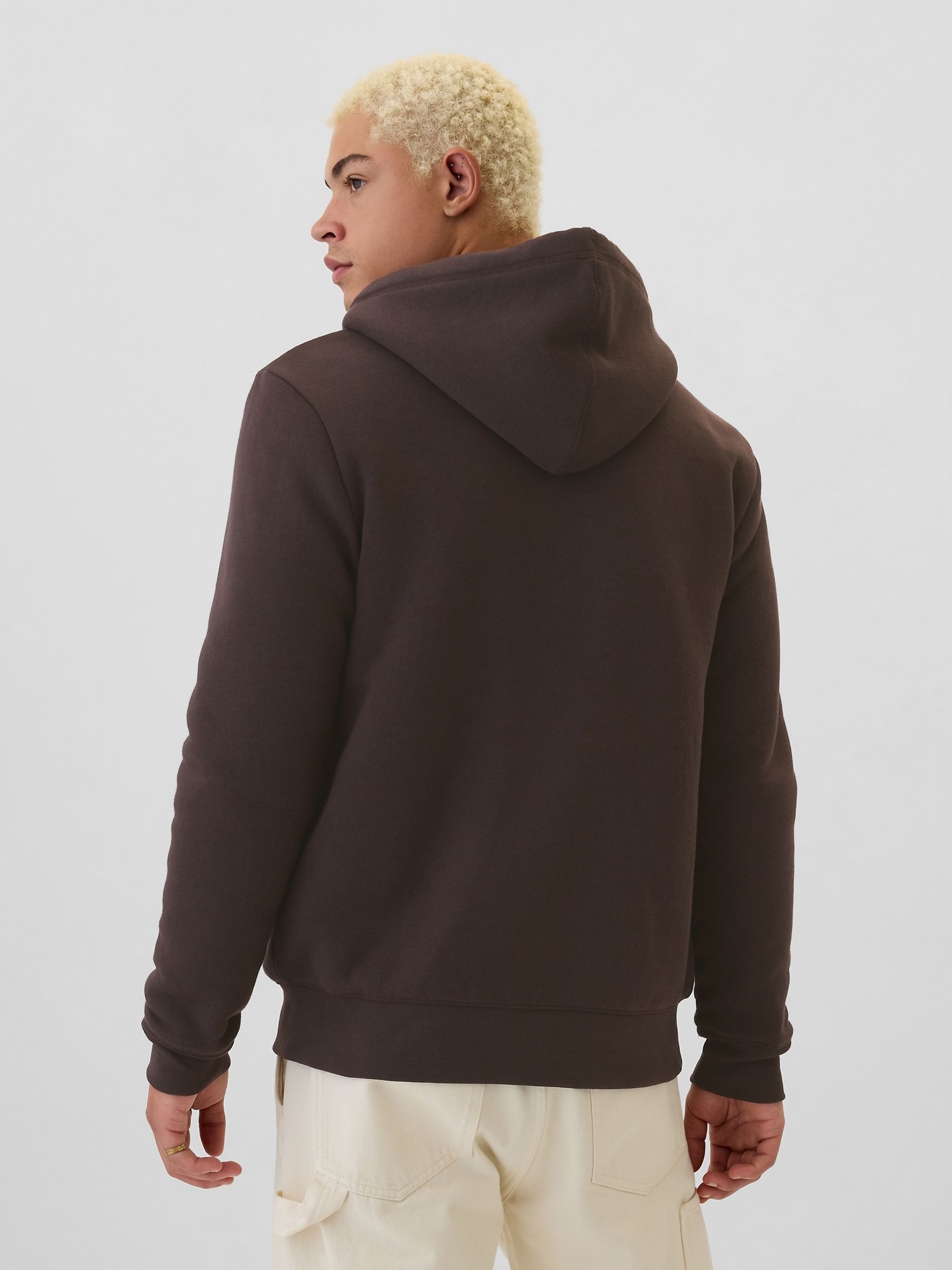 Brown Logo Sherpa-Lined Zip Up Hoodie d - Image 2 of 5