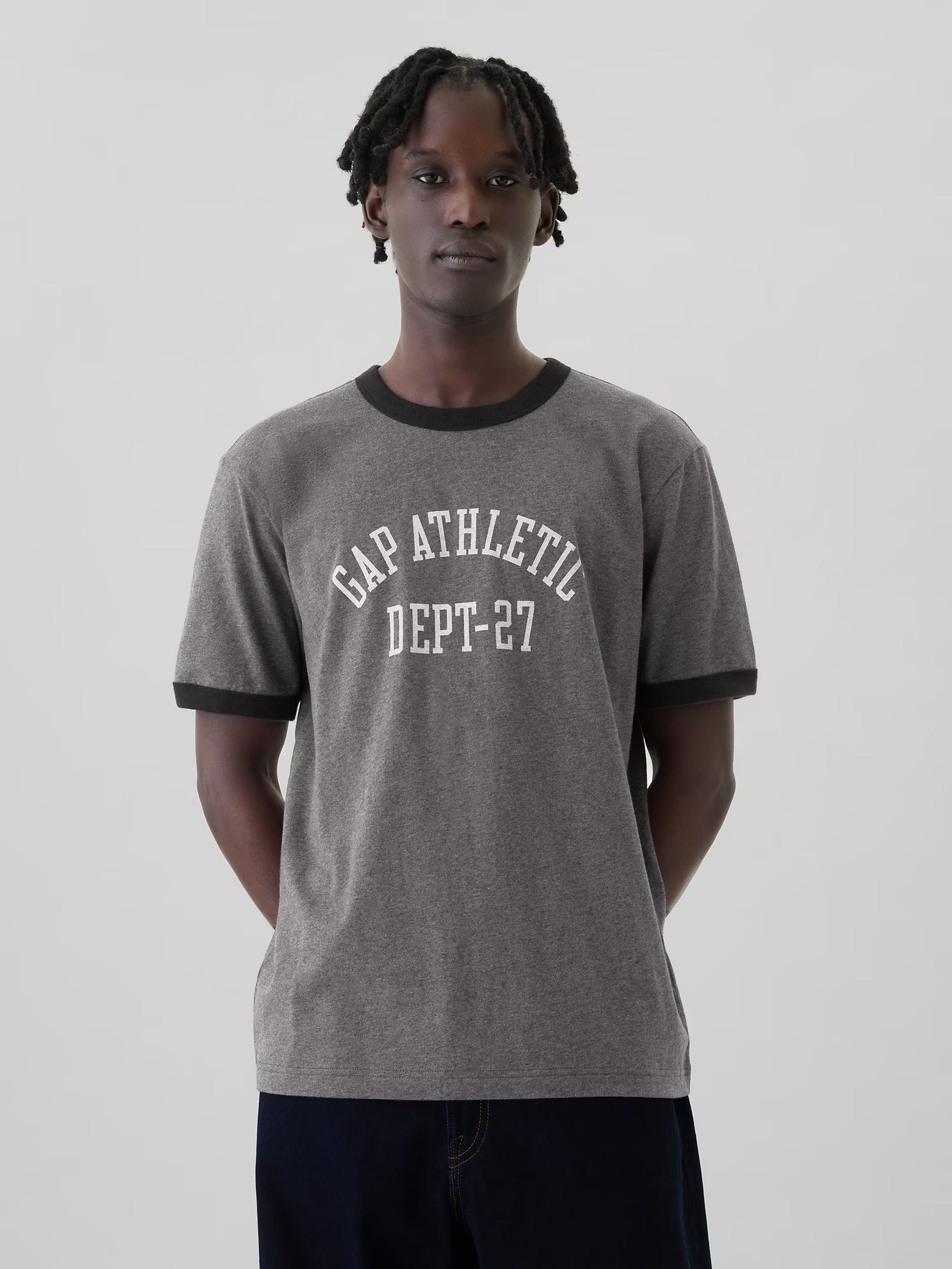 Dark Grey Athletic Logo Graphic Short Sleeve Crew Neck T-Shirt - Image 1 of 4