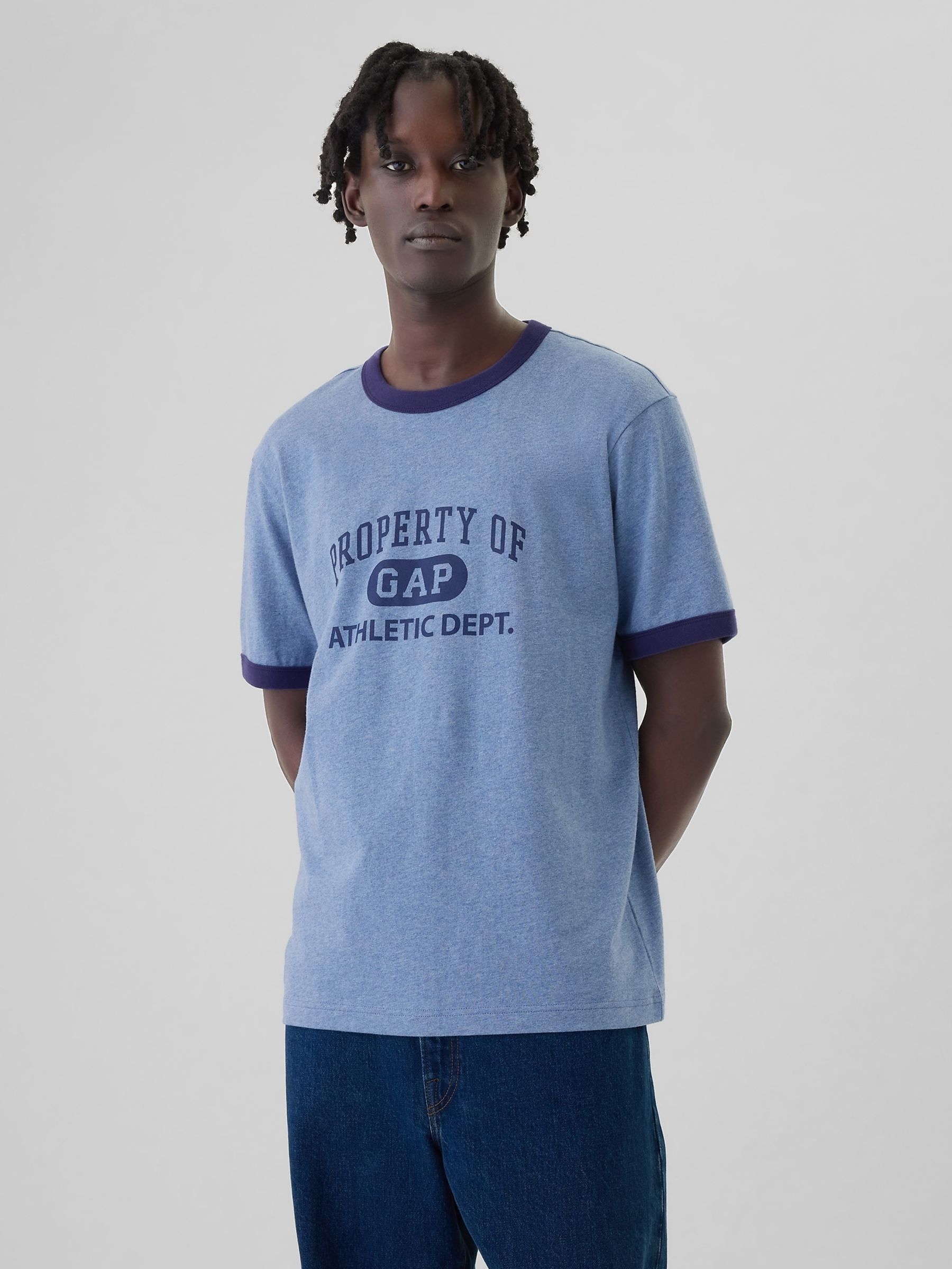 Blue Athletic Logo Graphic Short Sleeve Crew Neck T-Shirt - Image 1 of 5