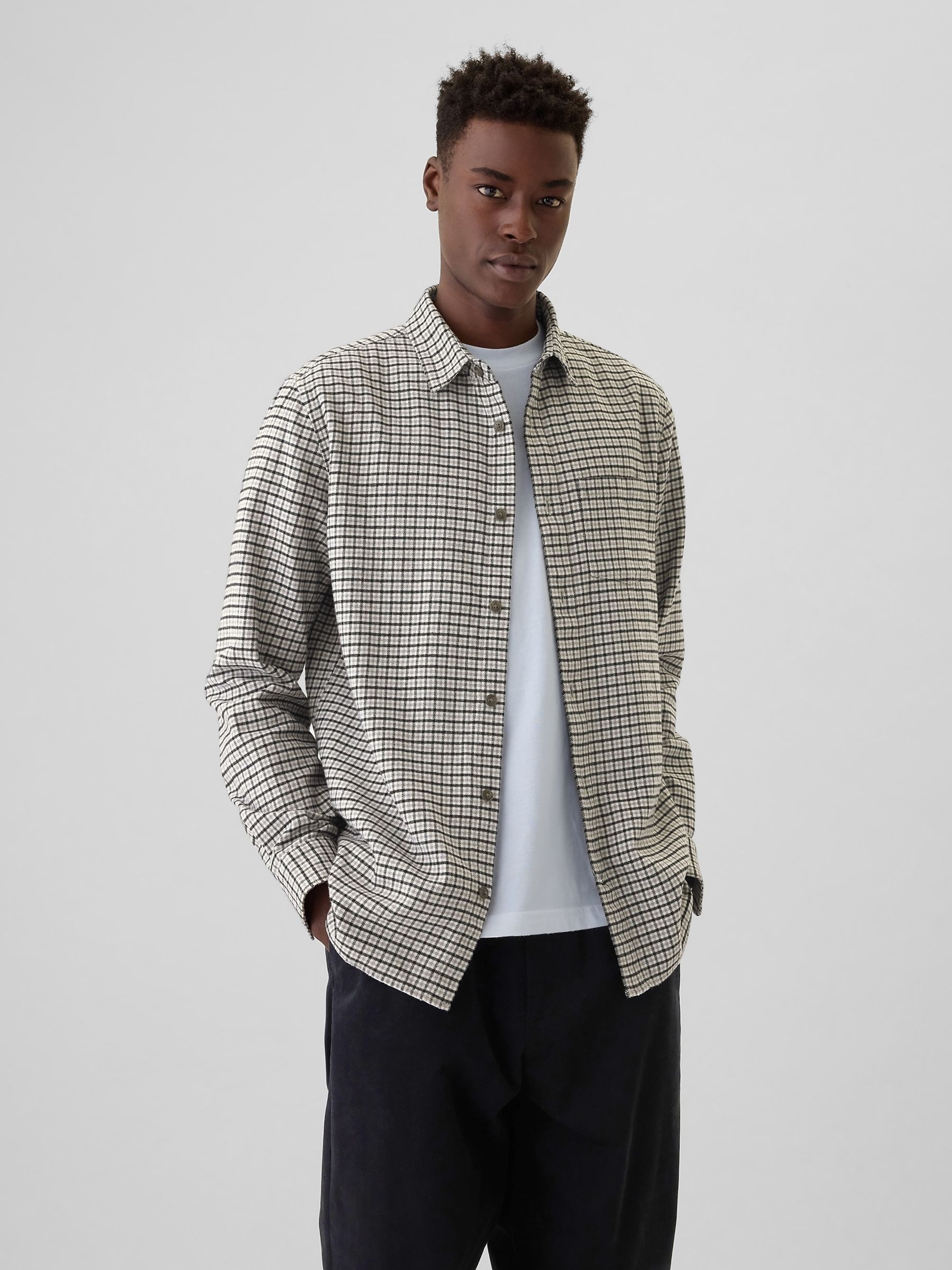 Grey Midweight Cotton Long Sleeve Flannel Shirt - Image 1 of 5