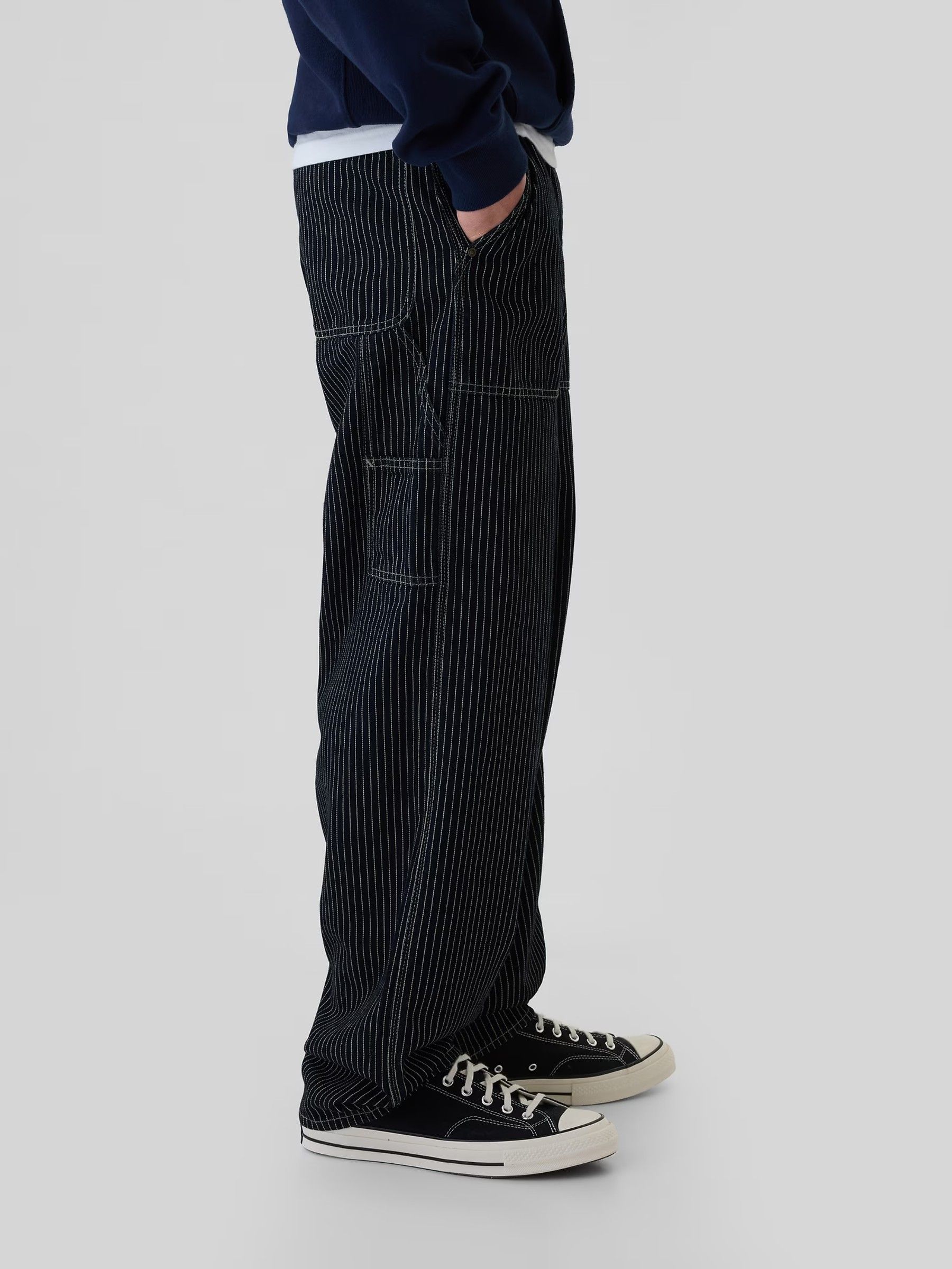 Black Stripe Railroad Utility Baggy Jeans - Image 4 of 5