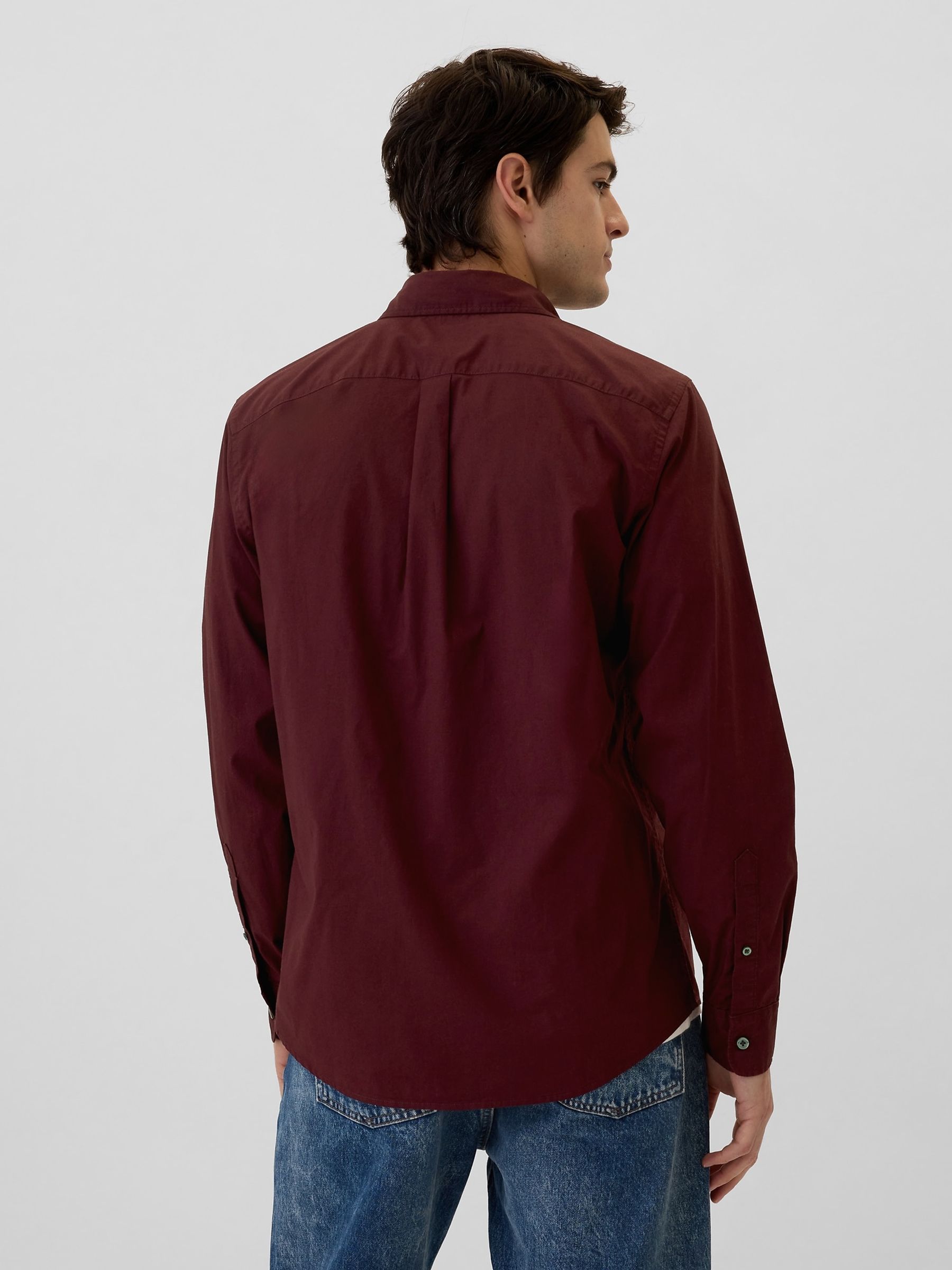 Burgundy Red Regular Fit Long Sleeve Poplin Shirt - Image 2 of 5