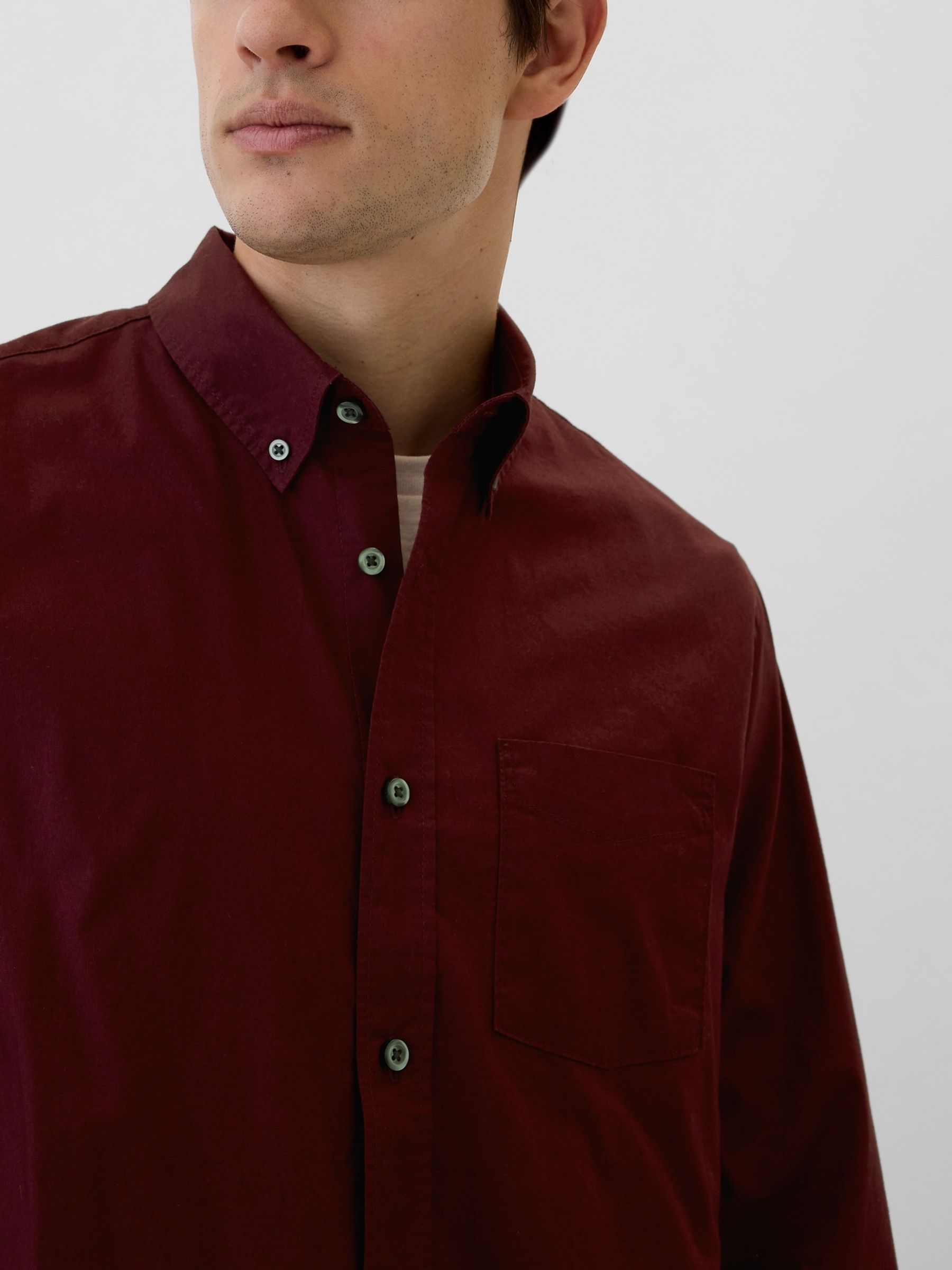 Burgundy Red Regular Fit Long Sleeve Poplin Shirt - Image 4 of 5