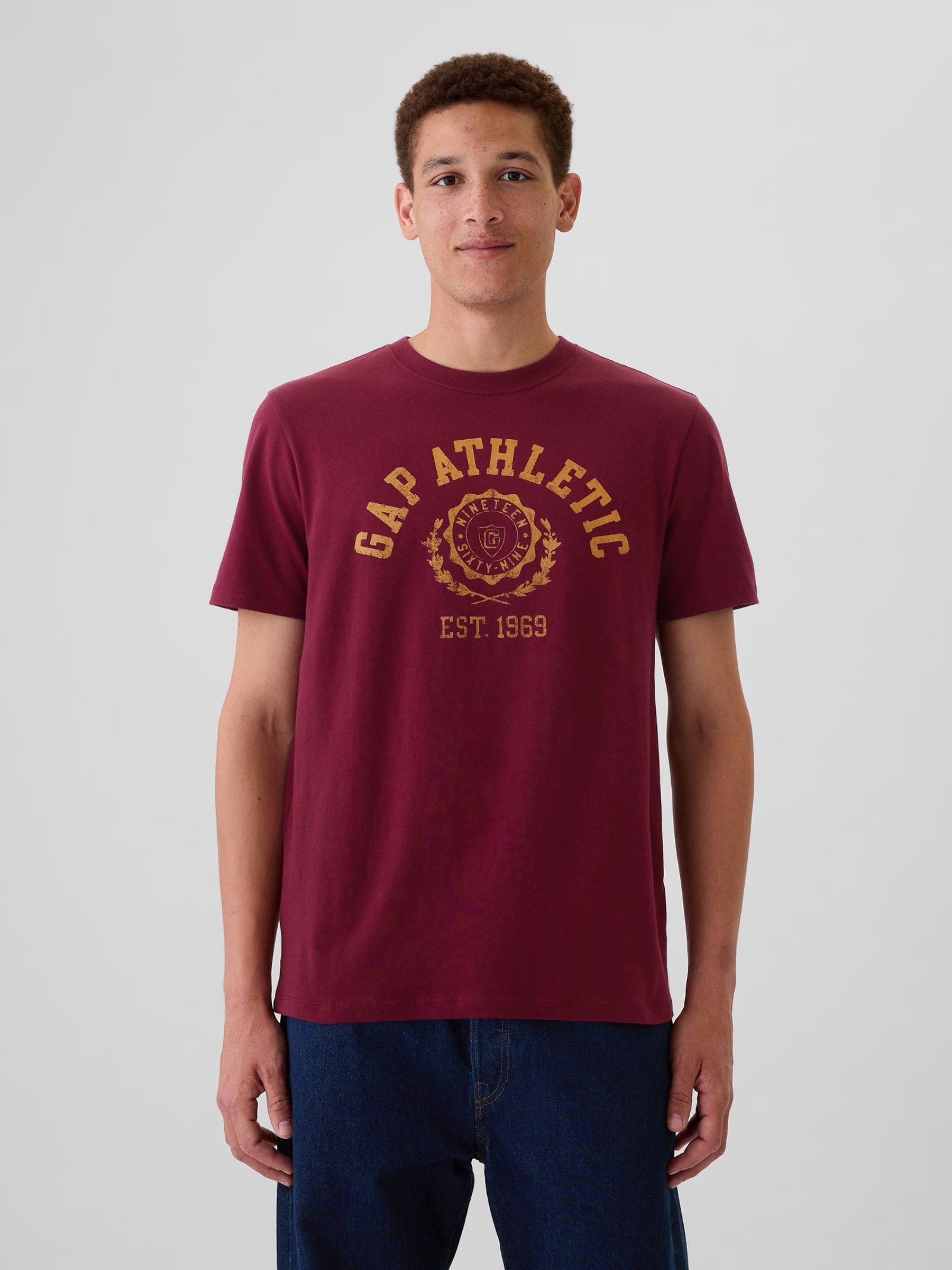Burgundy Red Everyday Athletic Graphic 100% Cotton Short Sleeve T-Shirt - Image 1 of 5