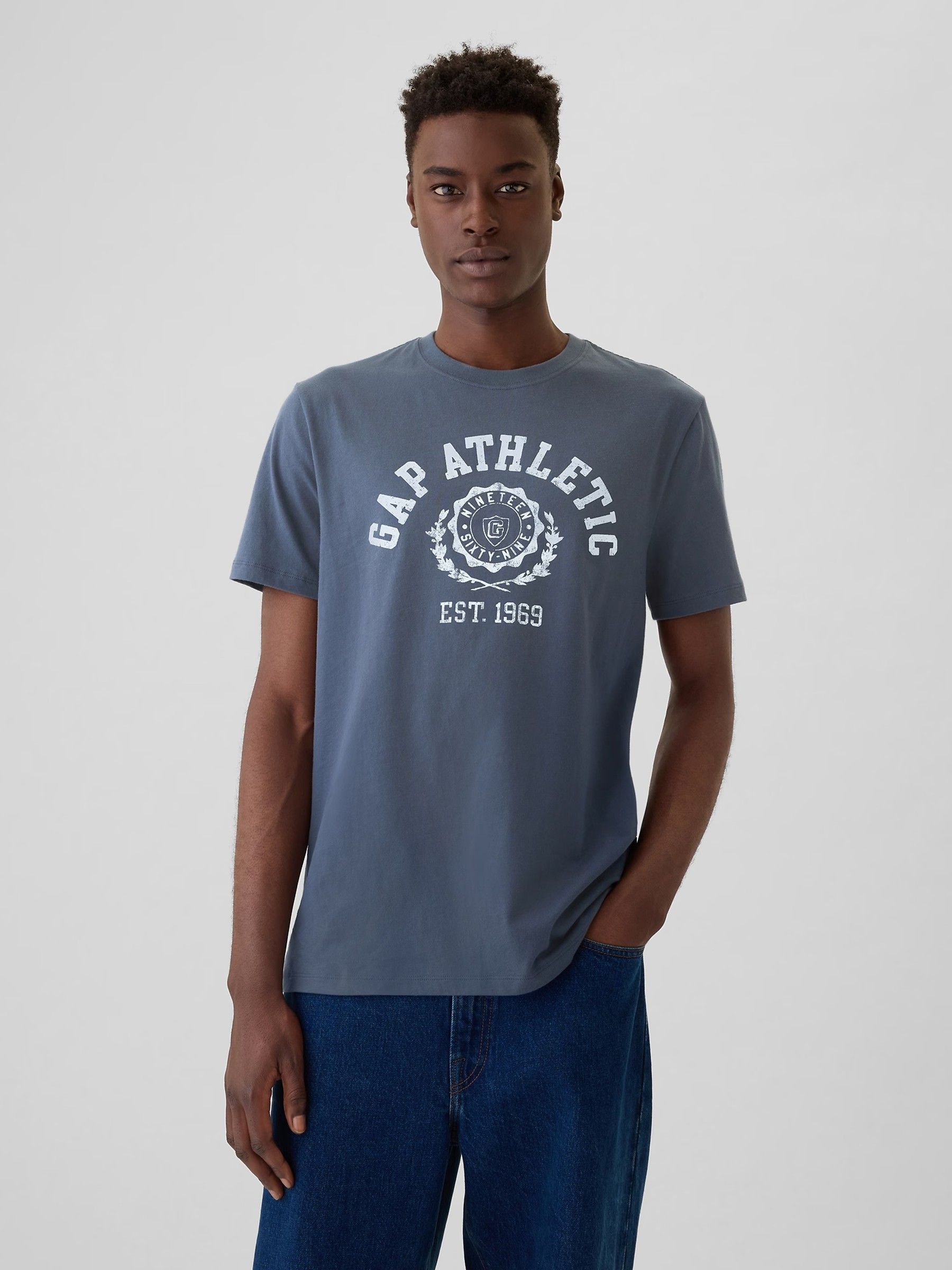 Blue Everyday Athletic Graphic 100% Cotton Short Sleeve T-Shirt - Image 1 of 5
