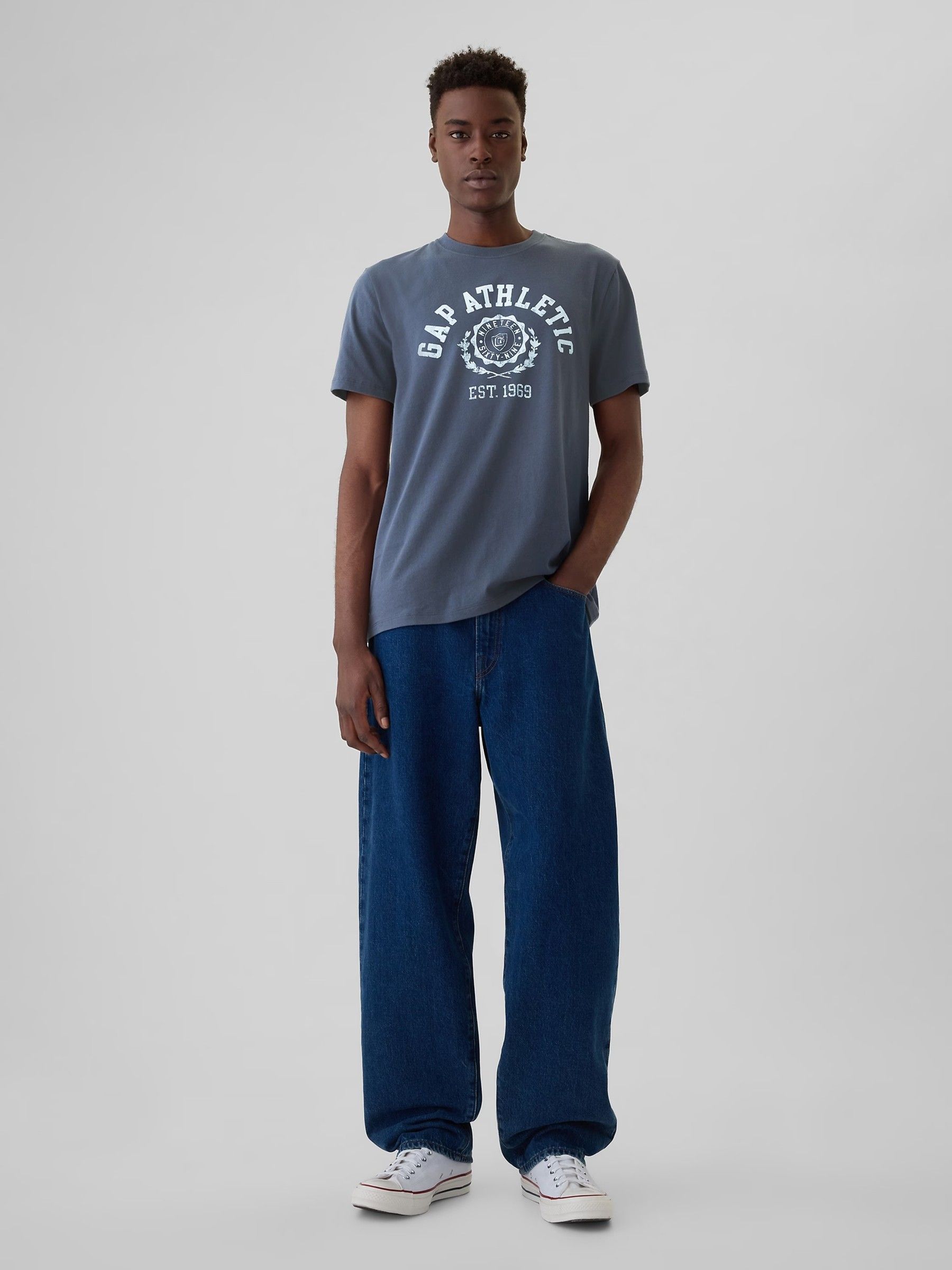 Blue Everyday Athletic Graphic 100% Cotton Short Sleeve T-Shirt - Image 3 of 5