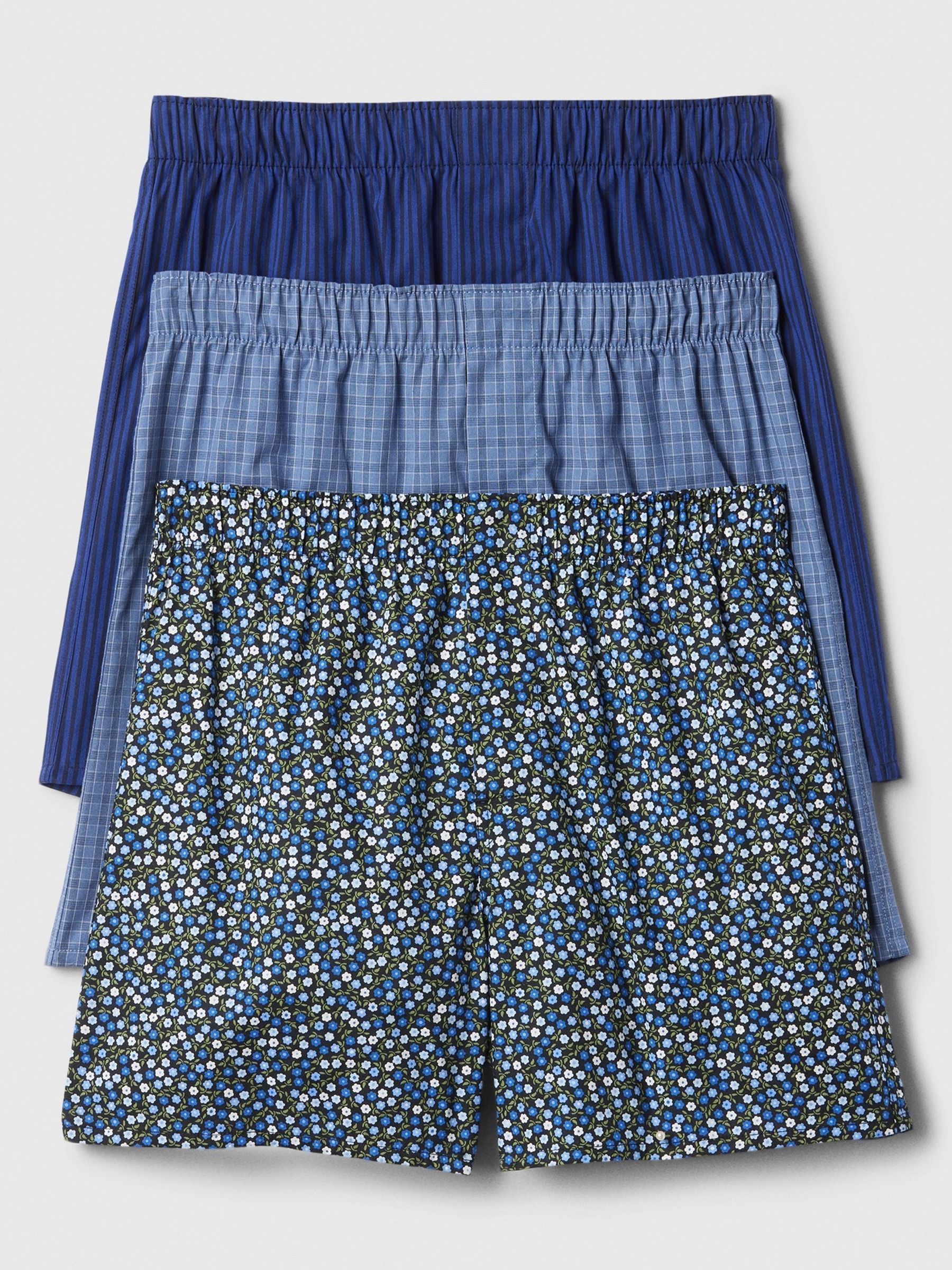 Blue Poplin Print 3 Pack Boxers - Image 1 of 1