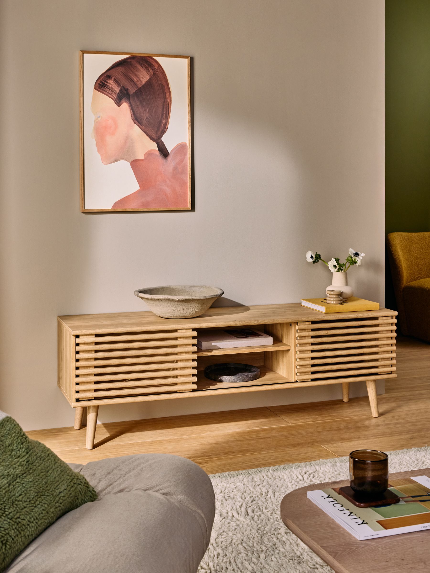Tulma Wide TV Unit in Oak - Image 1 of 7