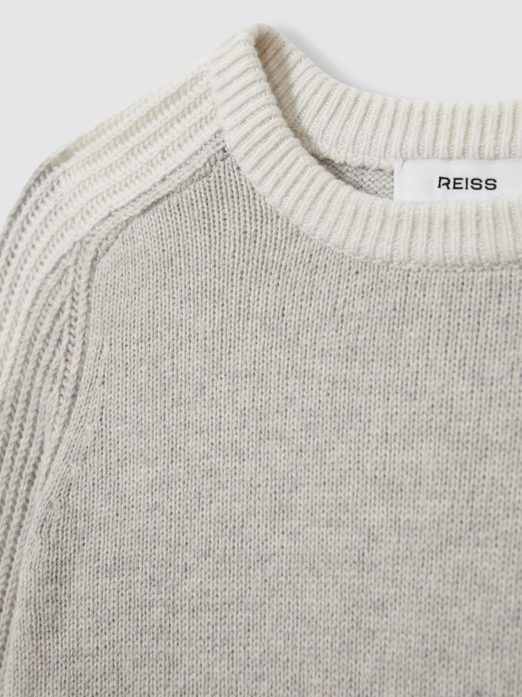 4-9 yrs Ribbed-Sleeve Jumper with Cotton and Wool in Grey/White - Image 4 of 4
