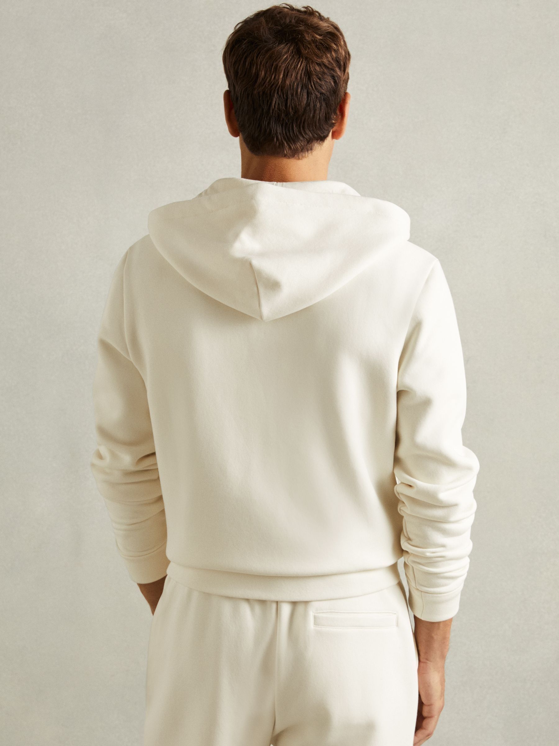 Cotton-Blend Fleeceback-Jersey Zipped Hoodie in Off White - Image 4 of 5