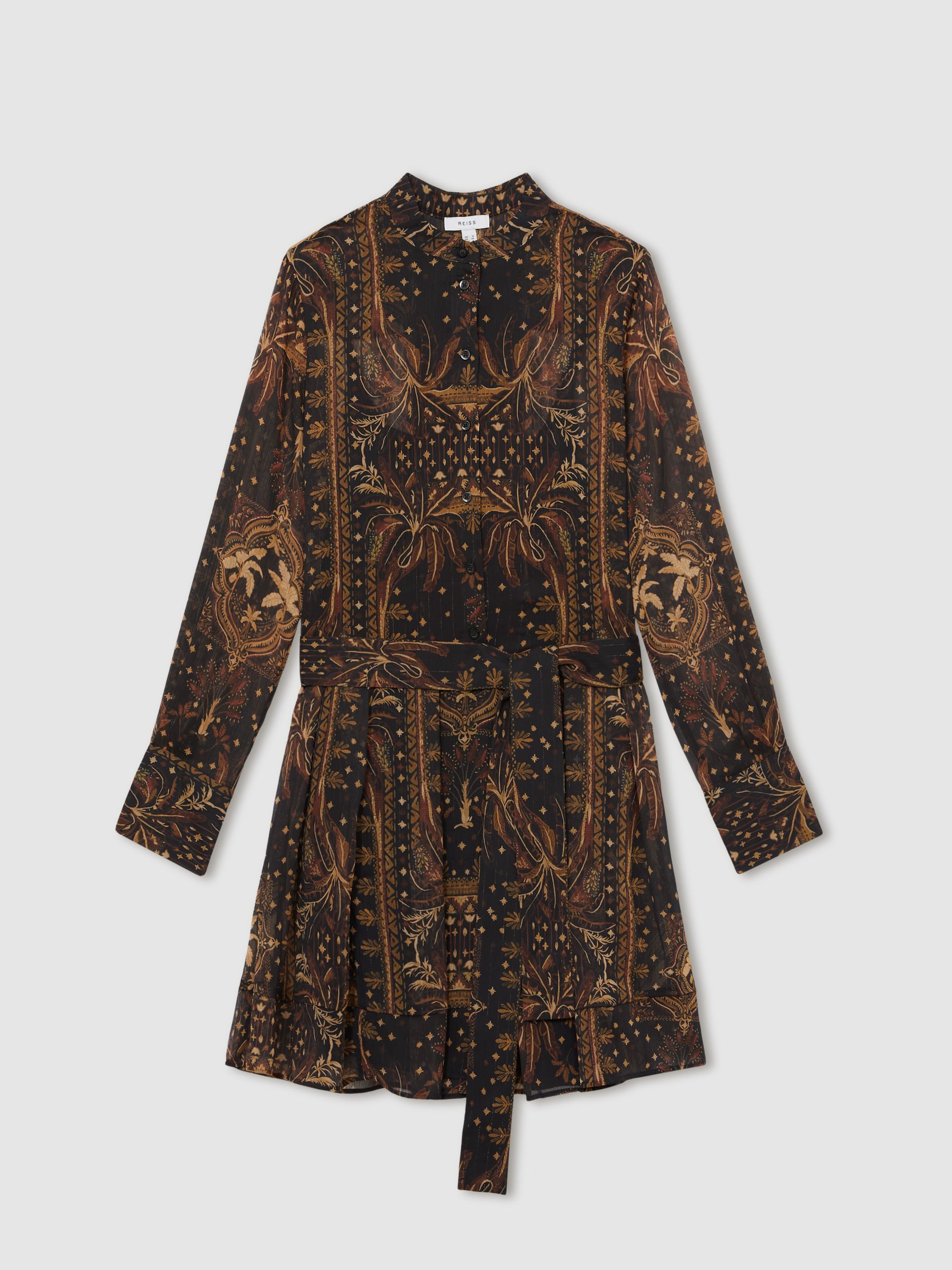 Botanical-Print Chiffon Mini Dress in Navy - Image 2 of 5