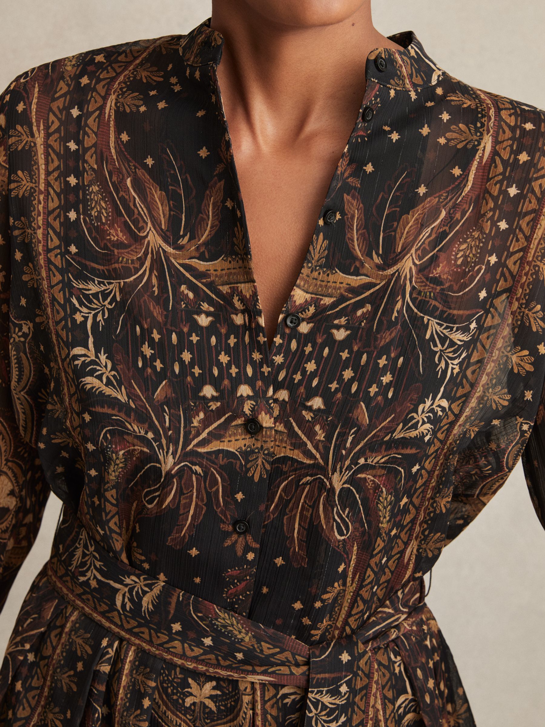 Botanical-Print Chiffon Mini Dress in Navy - Image 3 of 5