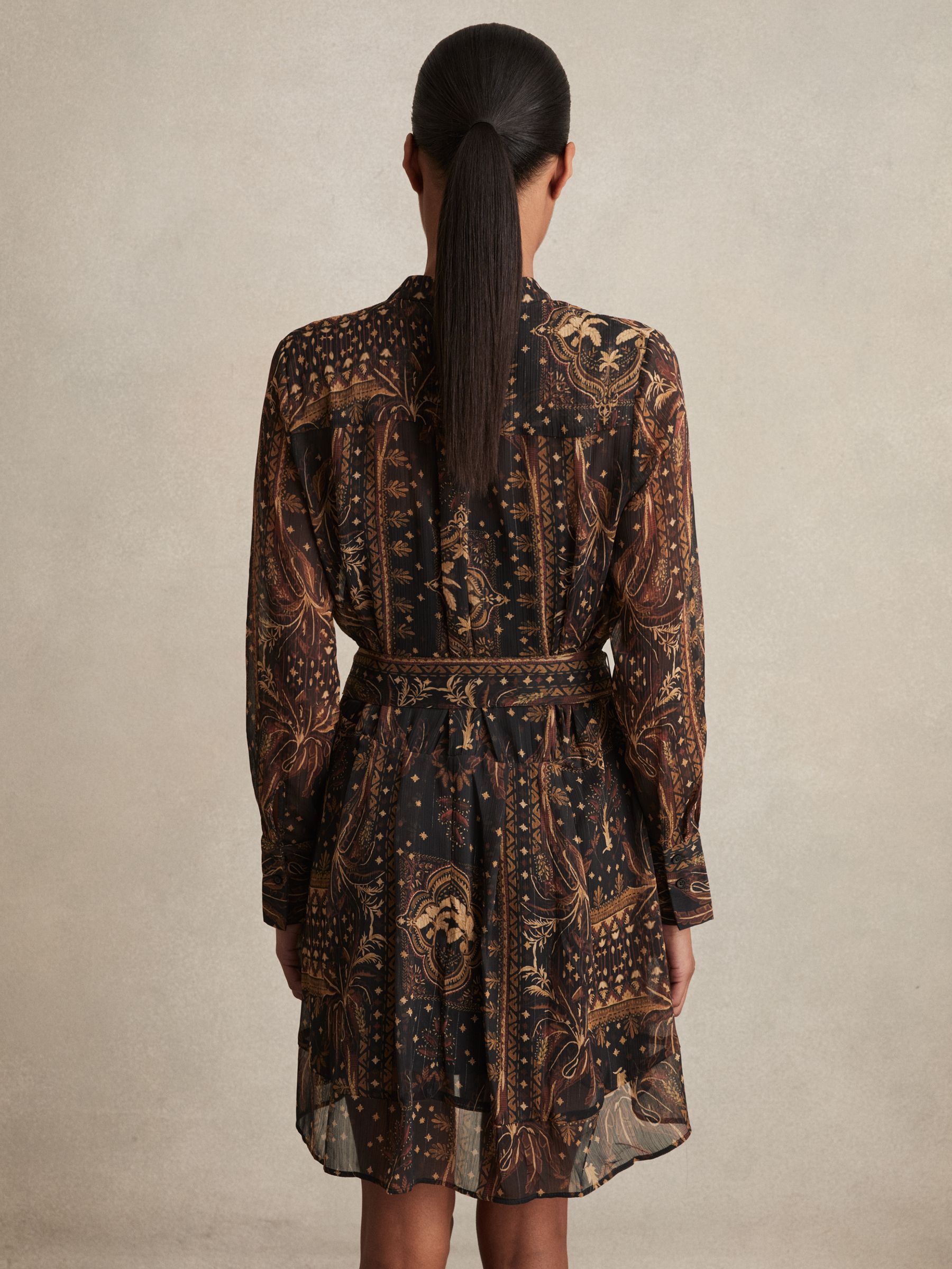 Botanical-Print Chiffon Mini Dress in Navy - Image 4 of 5