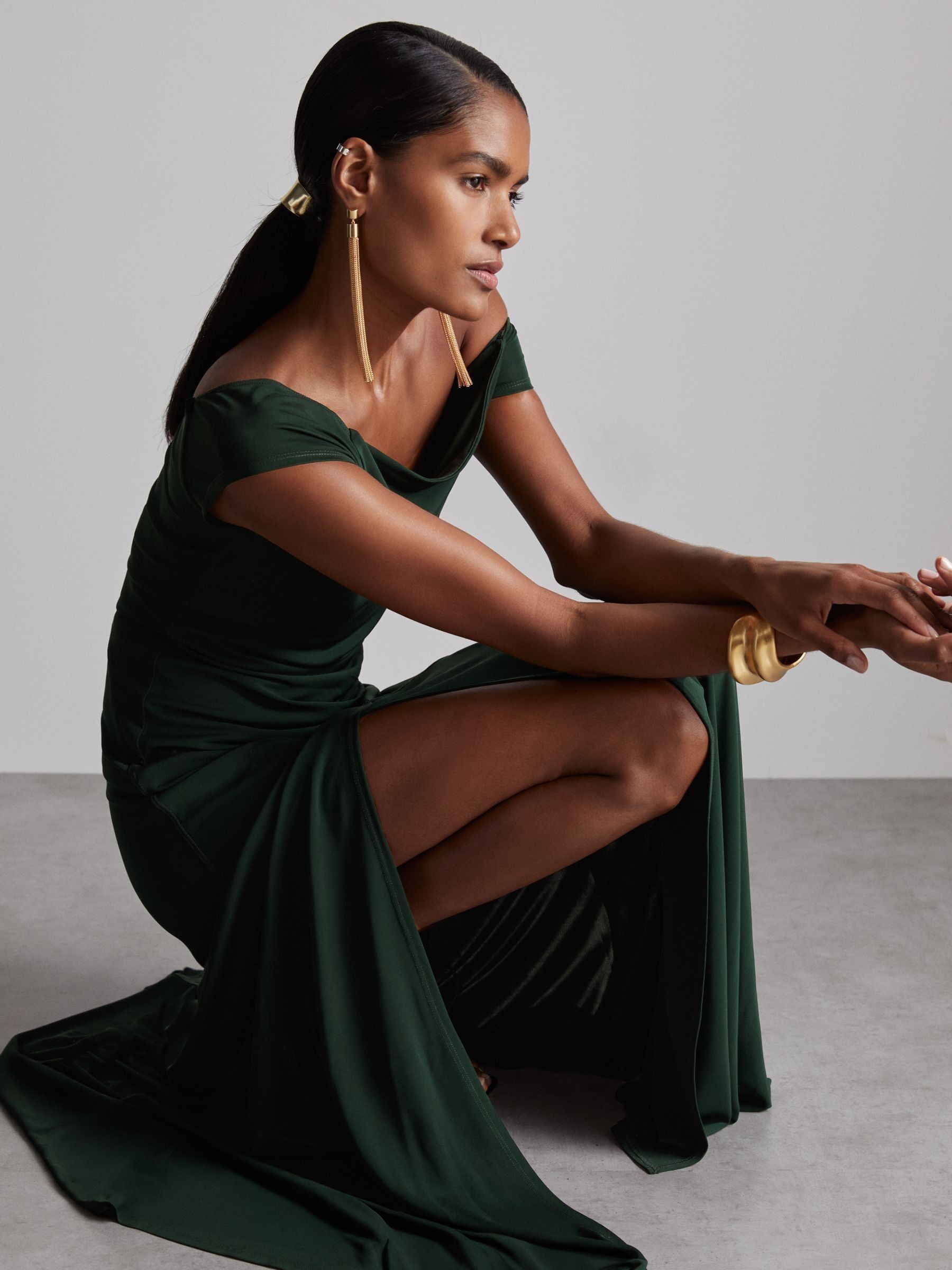 Atelier Gathered Crepe-Jersey Maxi Dress in Green - Image 3 of 7