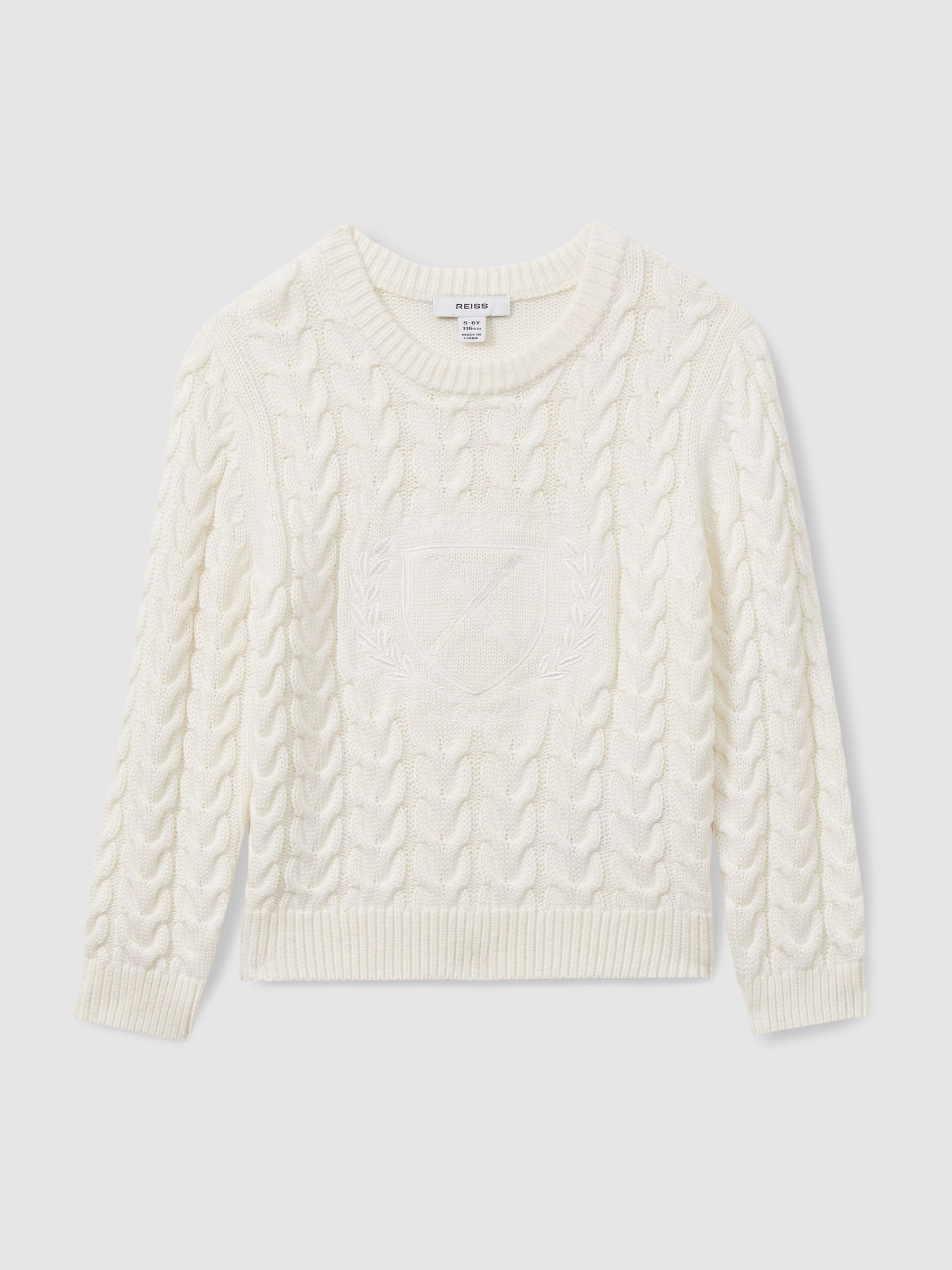 Logo-Embroidered Cabled Jumper with Cotton and Wool in Off White - Image 1 of 4 Logo-Embroidered Cabled Jumper with Cotton and Wool in Off White - Image 1 of 4