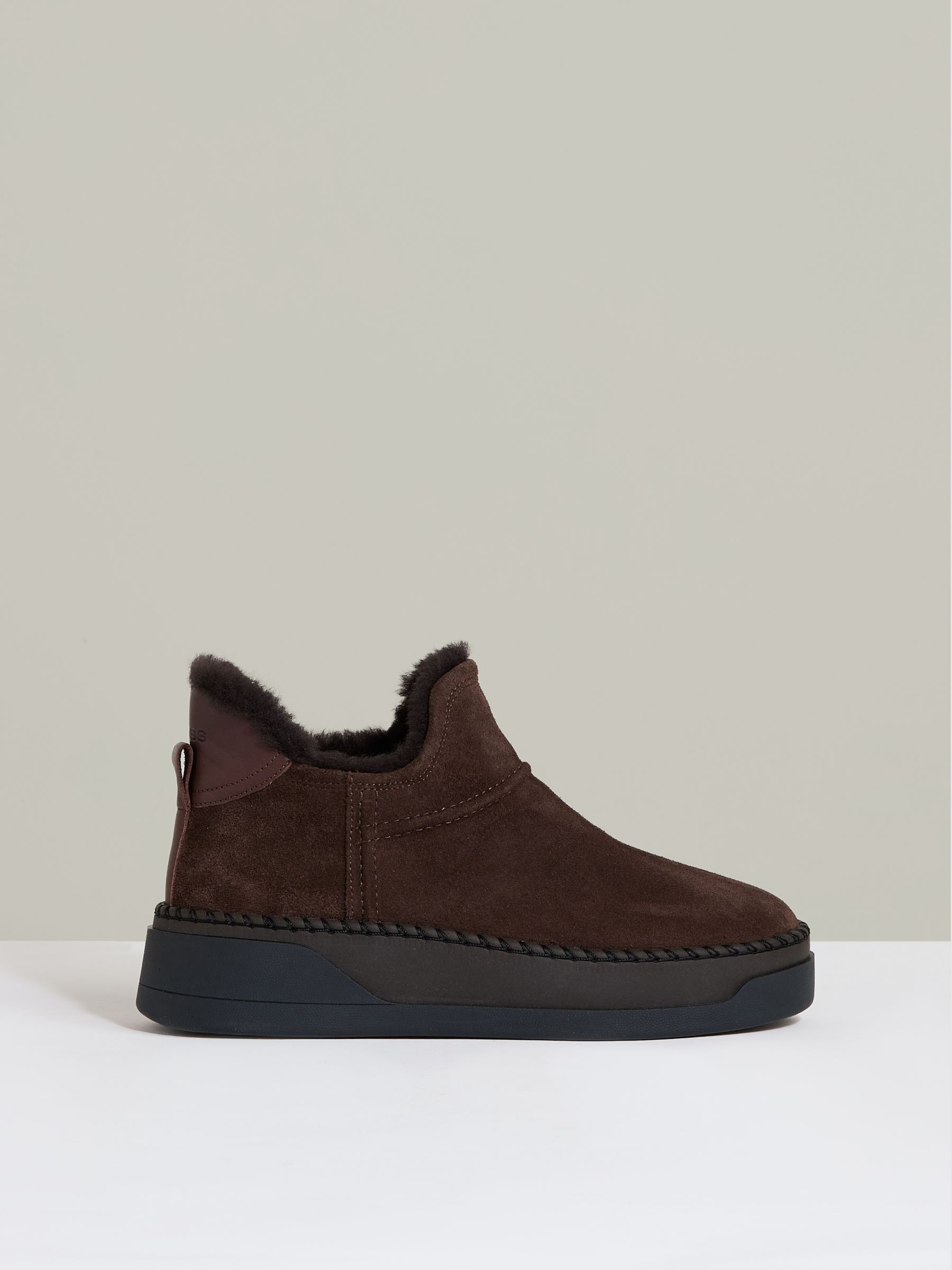Shearling-Lined Suede Ankle Boots in Chocolate - Image 1 of 5