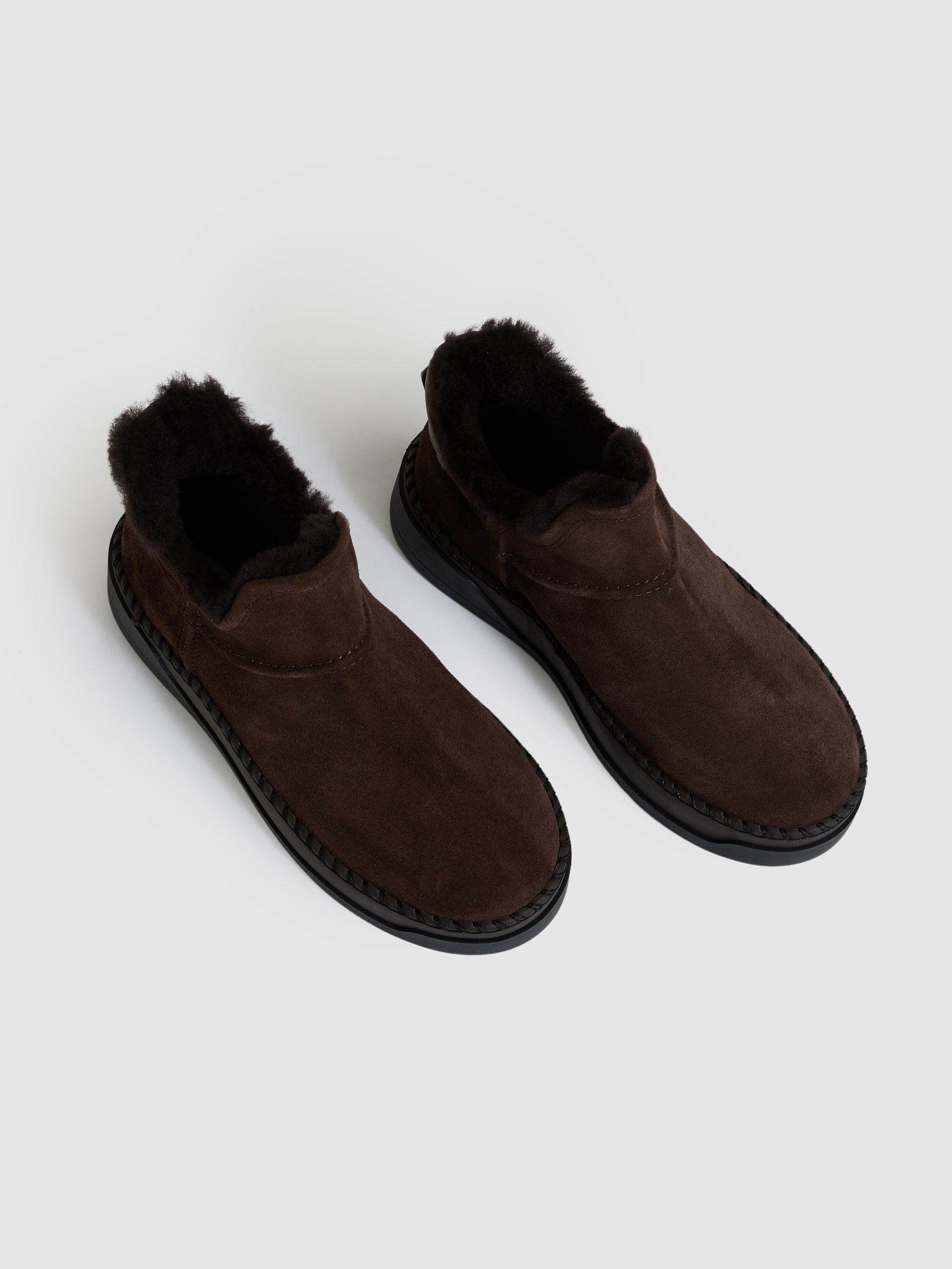 Shearling-Lined Suede Ankle Boots in Chocolate - Image 3 of 5
