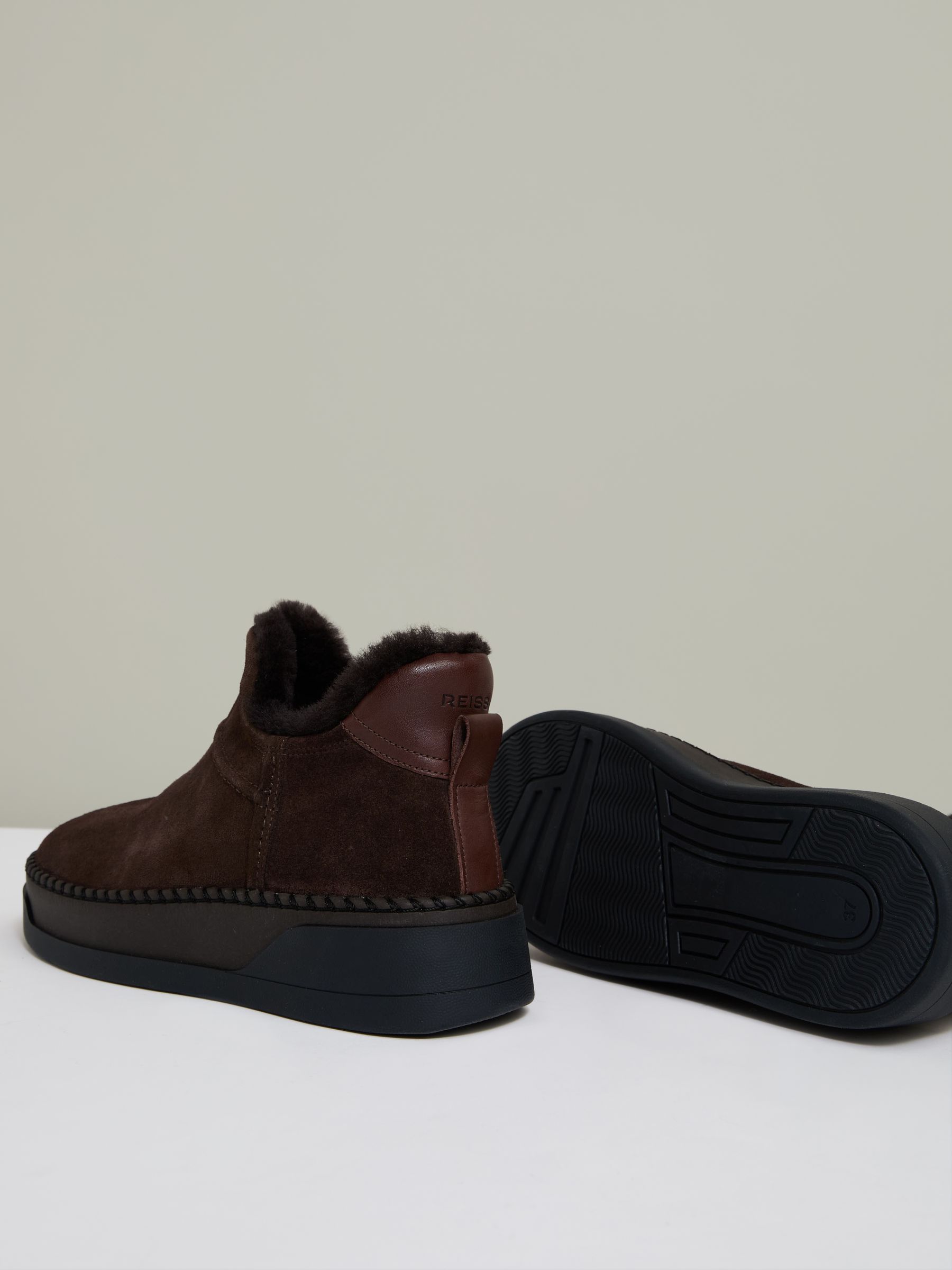 Shearling-Lined Suede Ankle Boots in Chocolate - Image 4 of 5