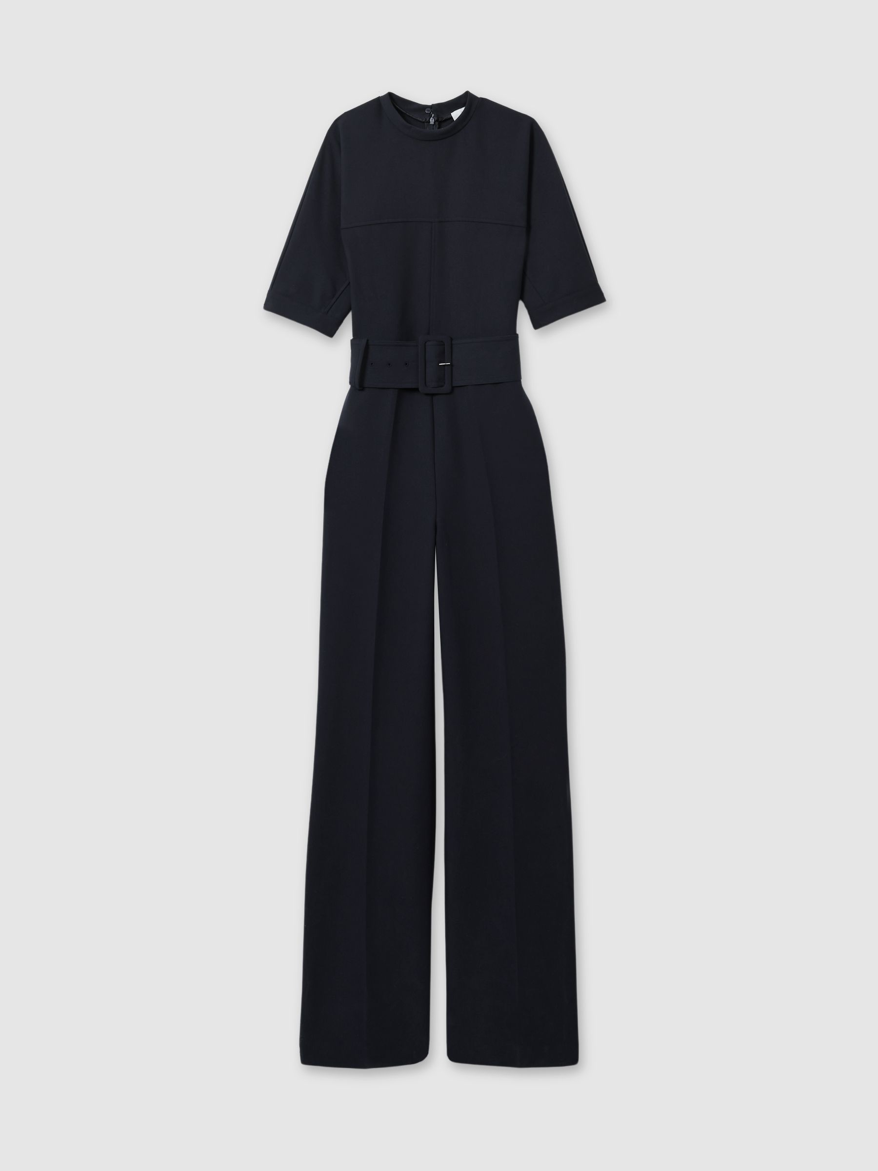 Wide Leg Belted Jumpsuit in Navy - Image 2 of 5