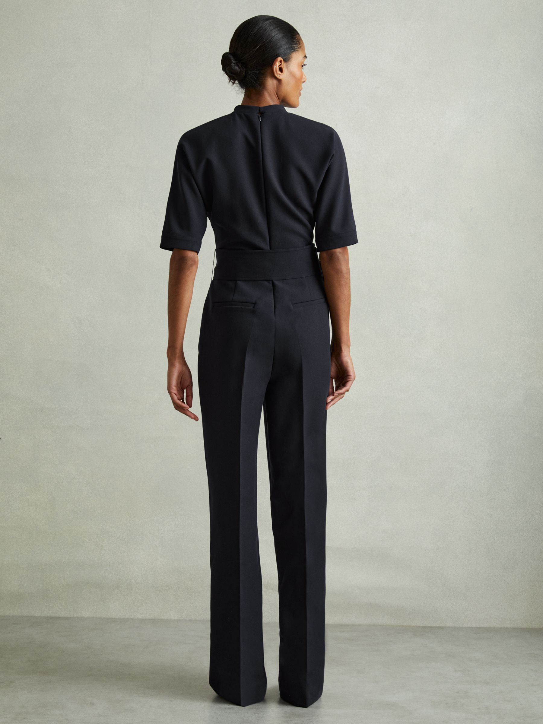 Wide Leg Belted Jumpsuit in Navy - Image 4 of 5