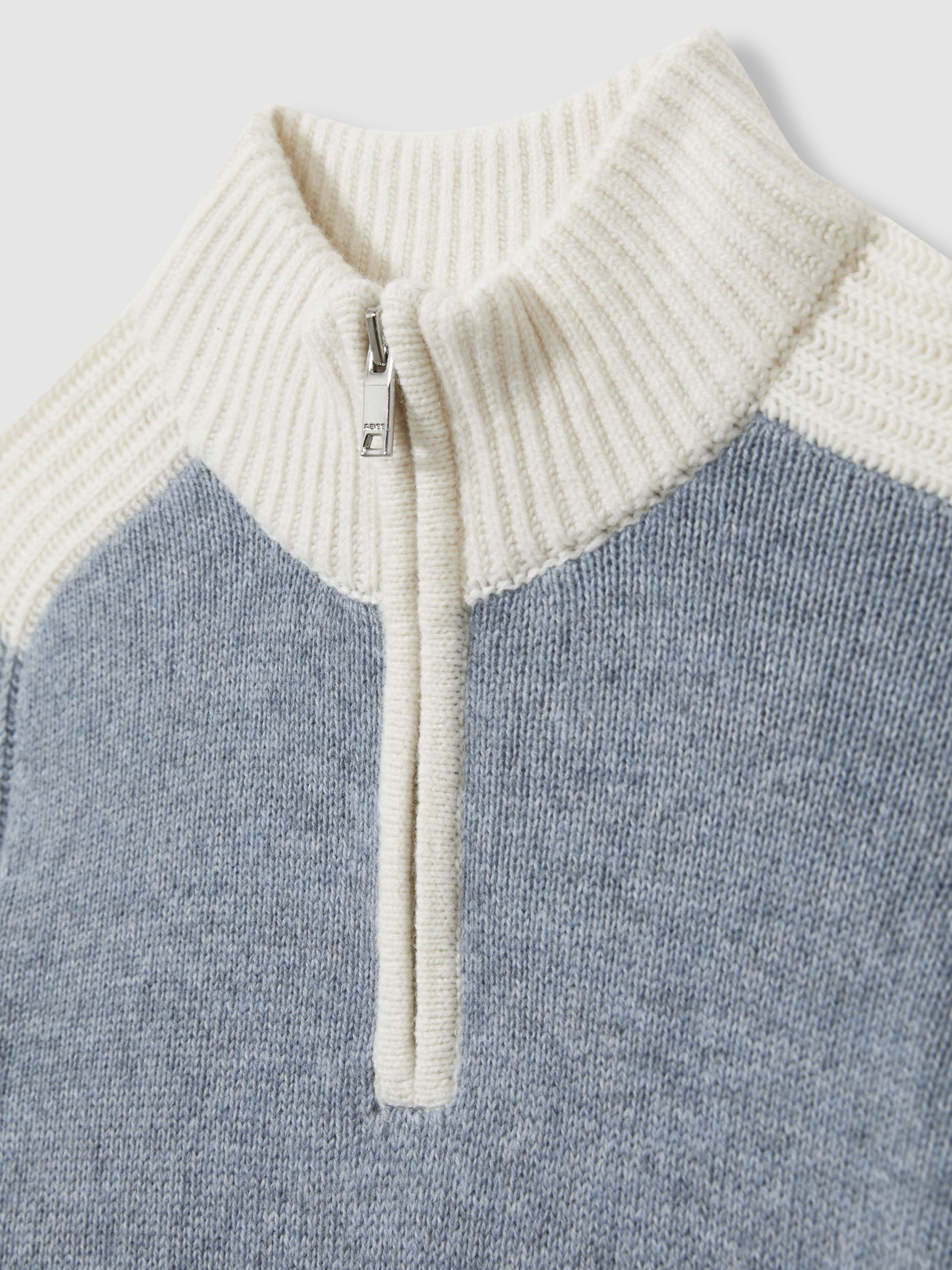 3-9 yrs Zipped Funnel-Neck Jumper with Wool and Cotton in Blue/White - Image 4 of 4