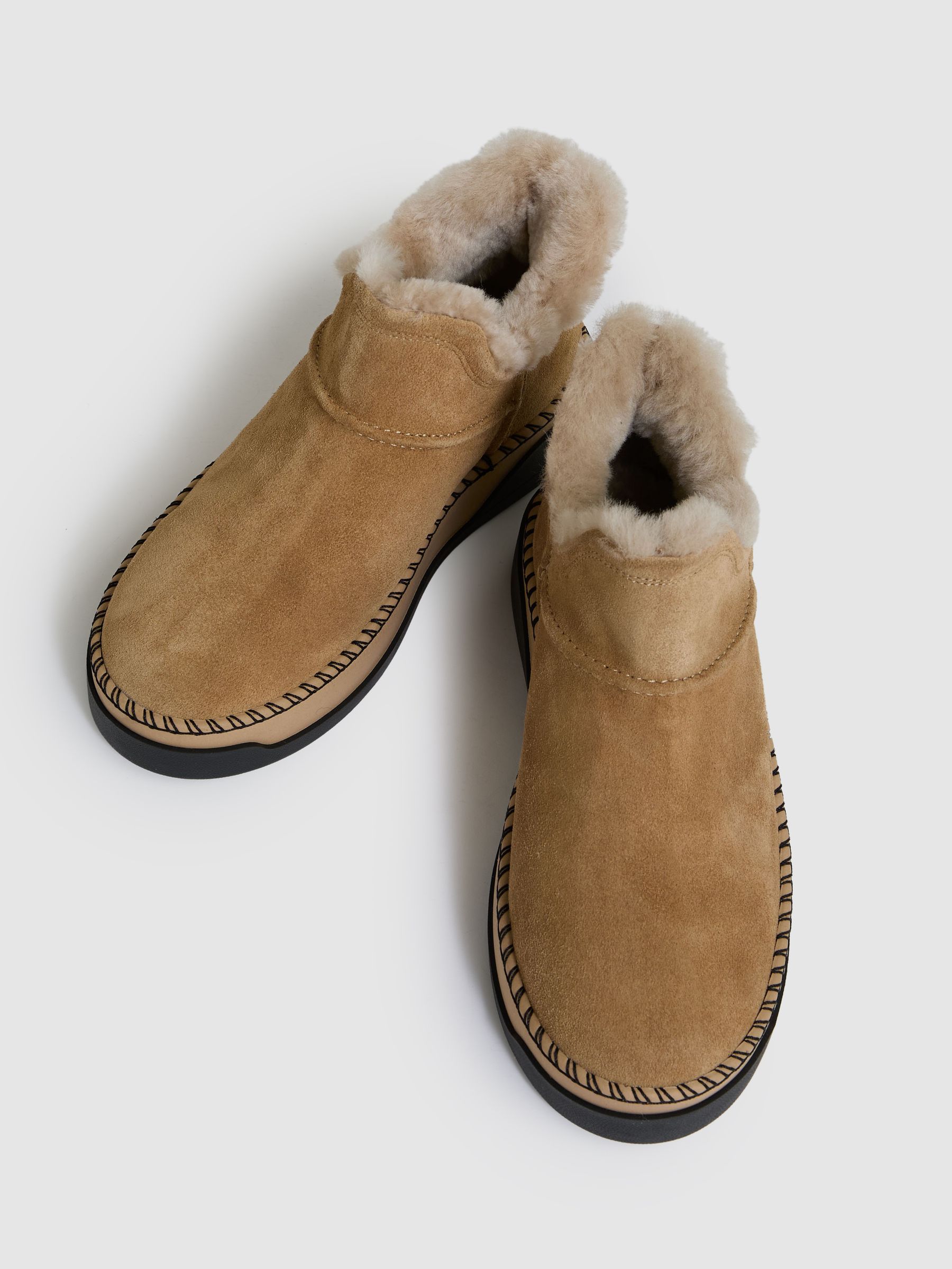 Shearling-Lined Suede Ankle Boots in Tan - Image 3 of 5