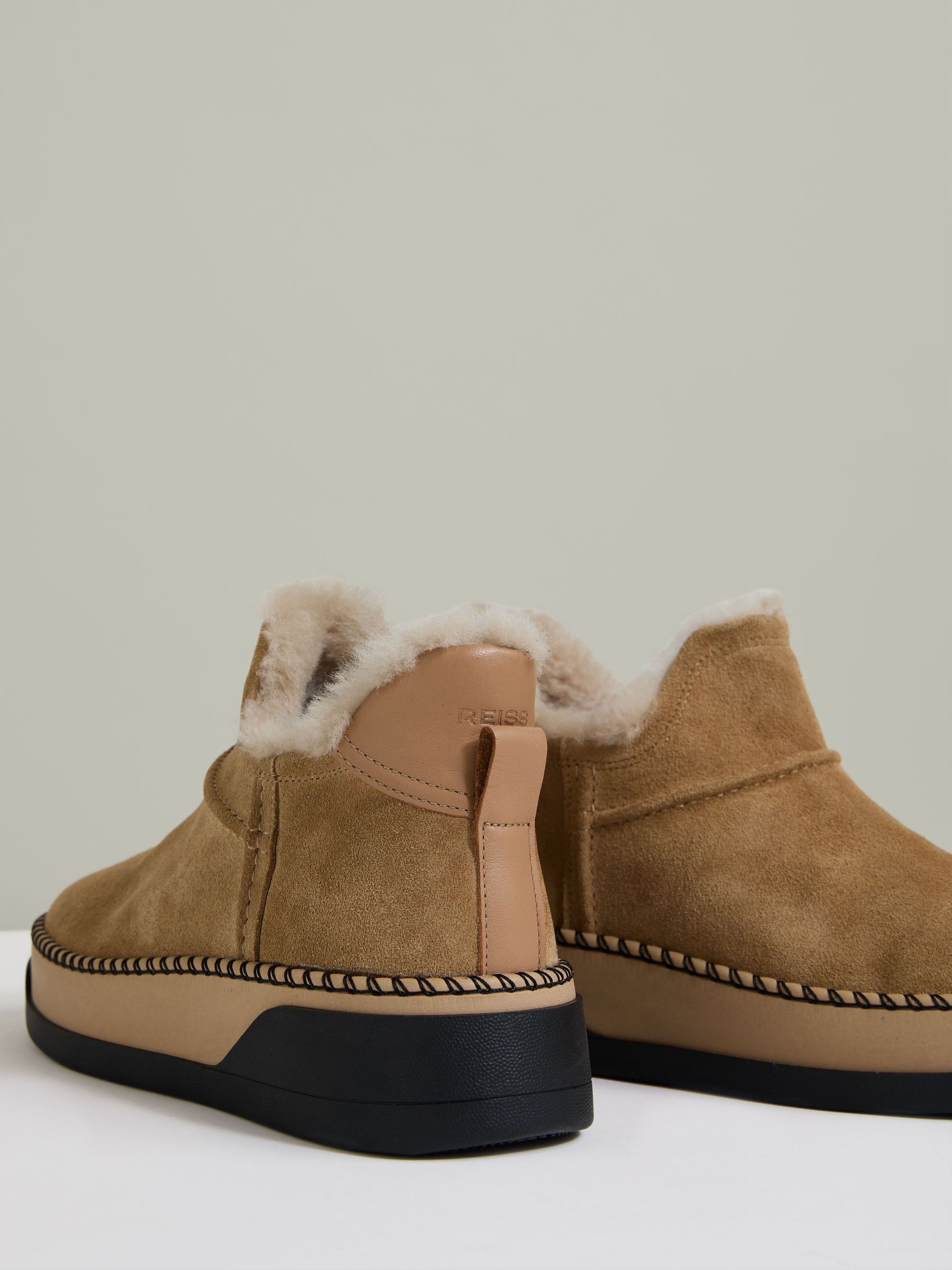 Shearling-Lined Suede Ankle Boots in Tan - Image 4 of 5