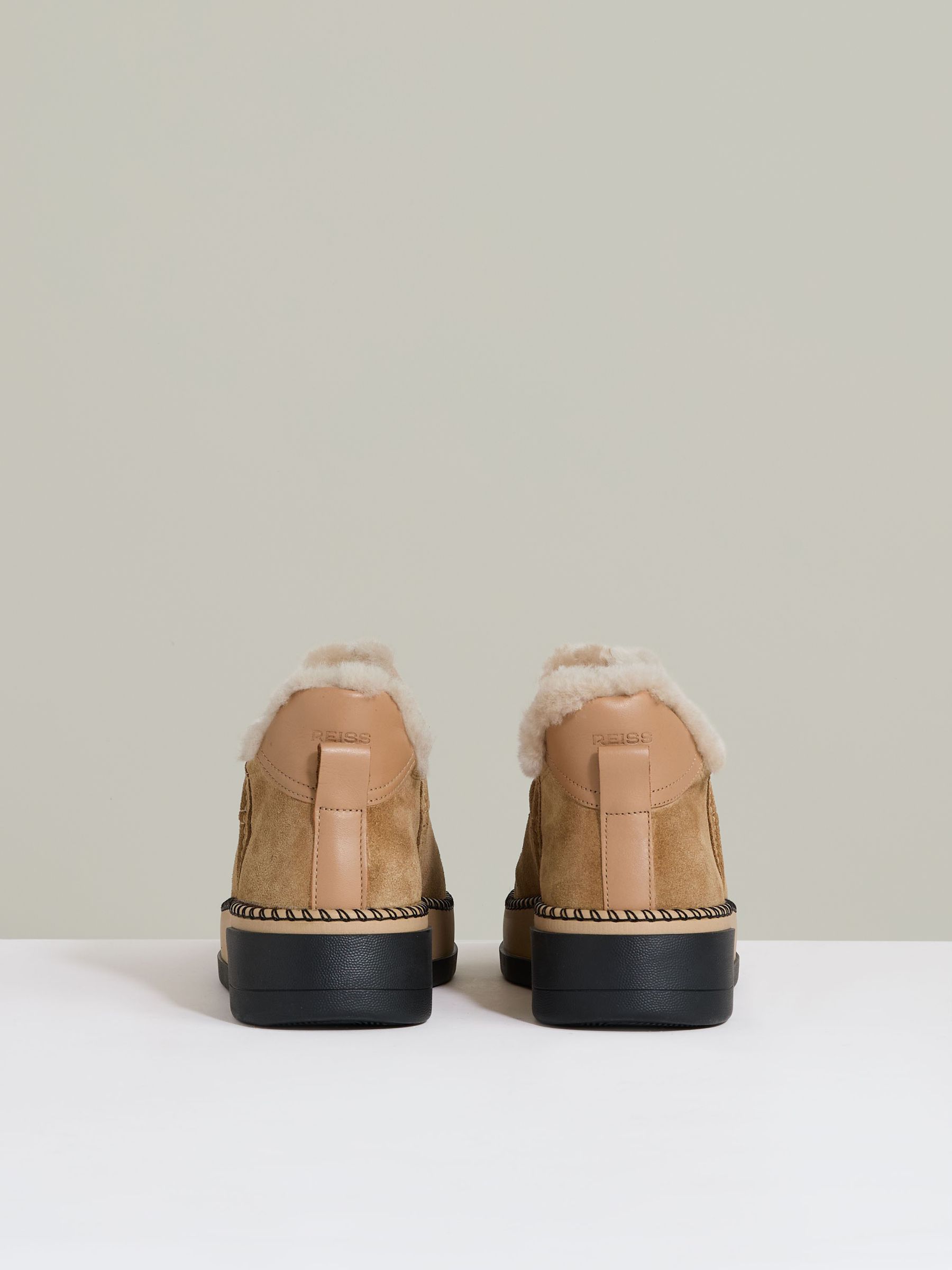 Shearling-Lined Suede Ankle Boots in Tan - Image 5 of 5