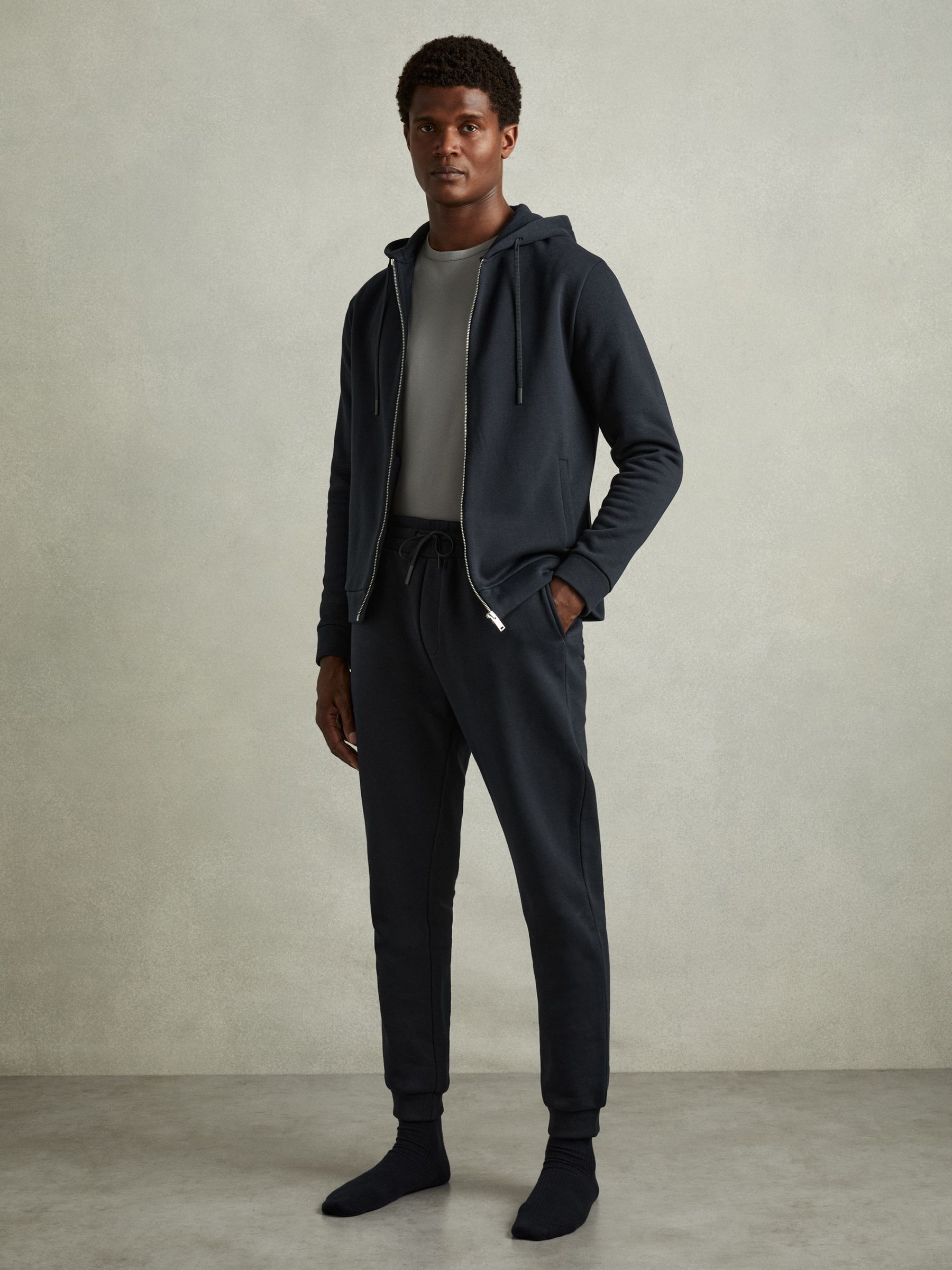 Cotton-Blend Fleeceback-Jersey Zipped Hoodie in Navy - Image 3 of 6