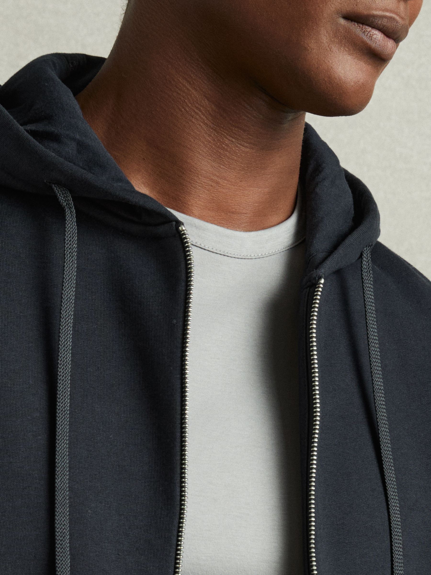 Cotton-Blend Fleeceback-Jersey Zipped Hoodie in Navy - Image 4 of 6