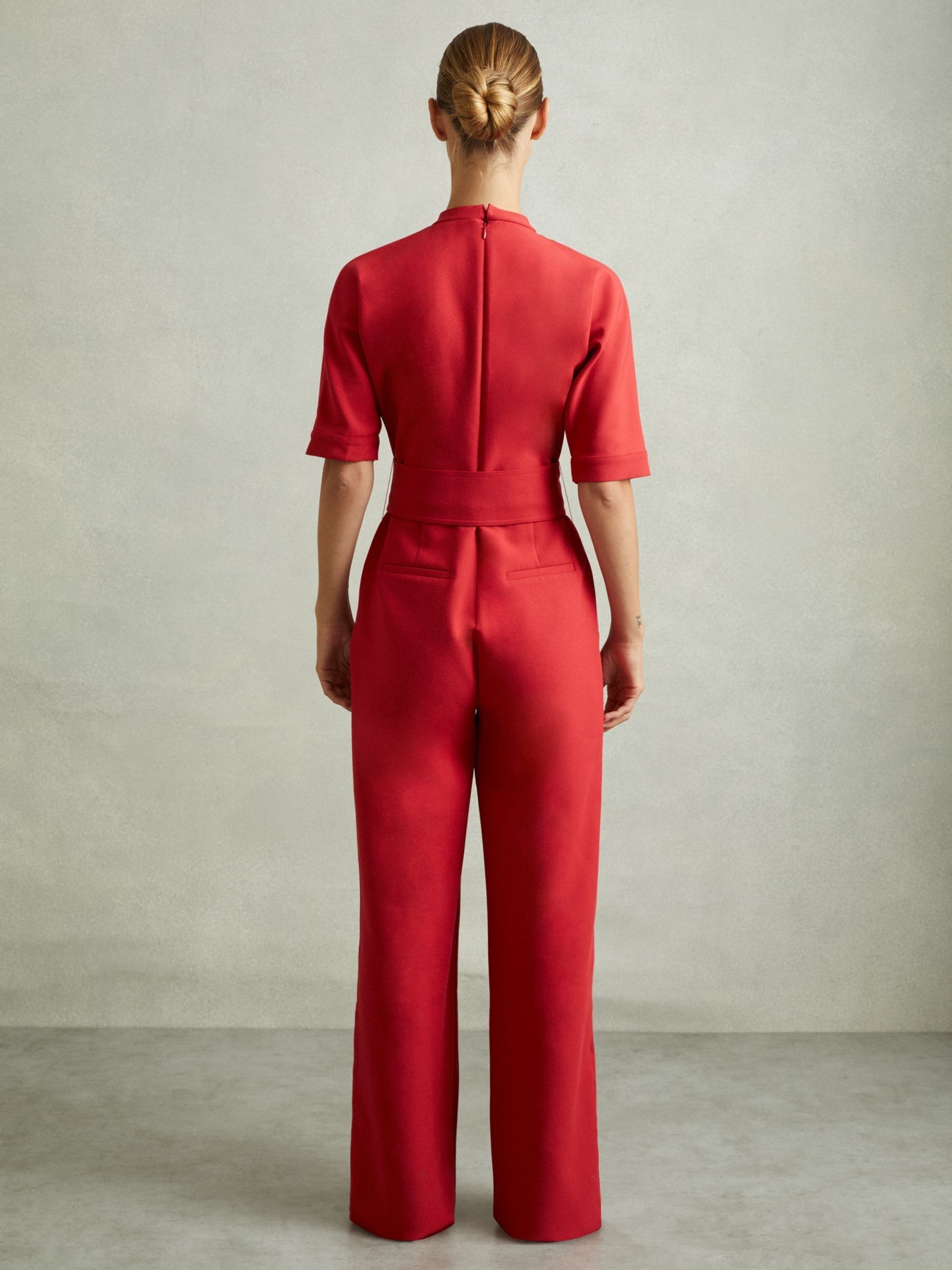 Wide Leg Belted Jumpsuit in Red - Image 6 of 7