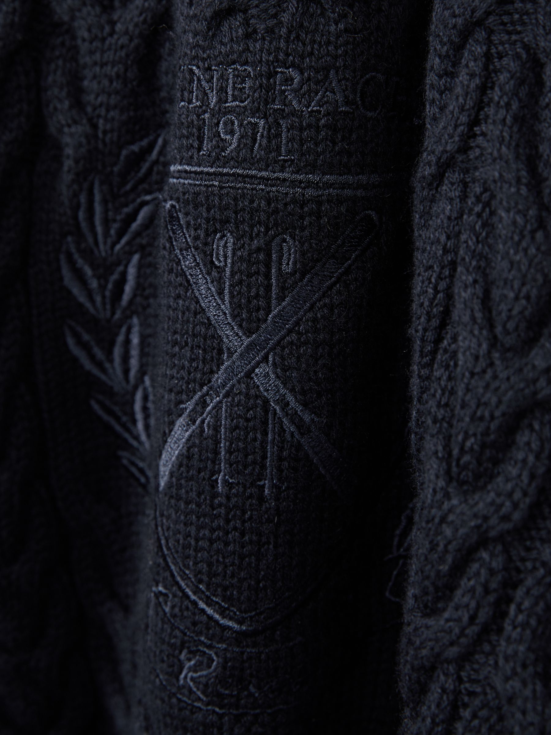 Logo-Embroidered Cabled Jumper with Cotton and Wool in Navy - Image 4 of 4