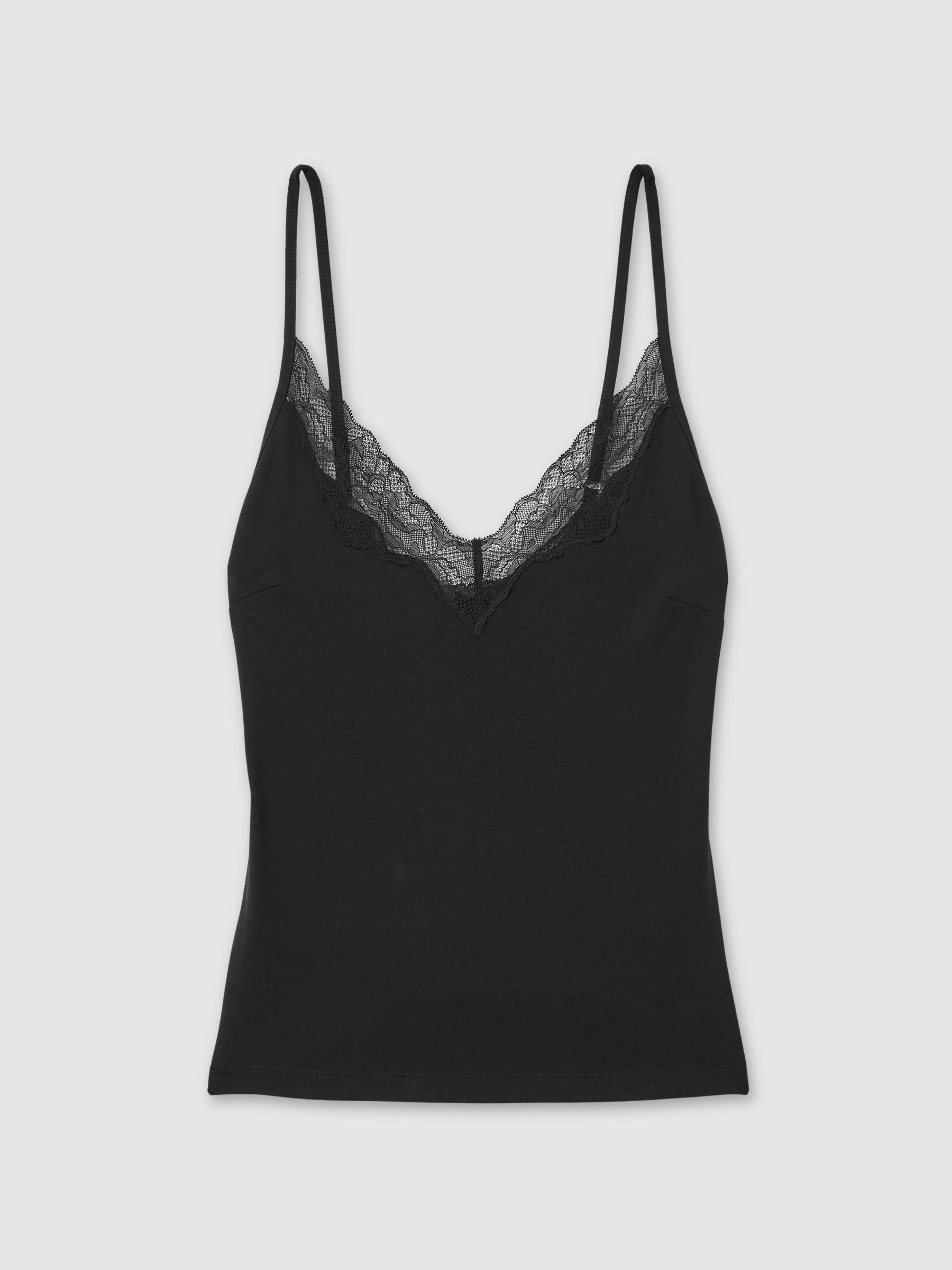 リエルリシェ　Cotton Lace Camisole Tops(Black) Reiss Lace-Trimmed Jersey Camisole with Cotton and Modal in Black