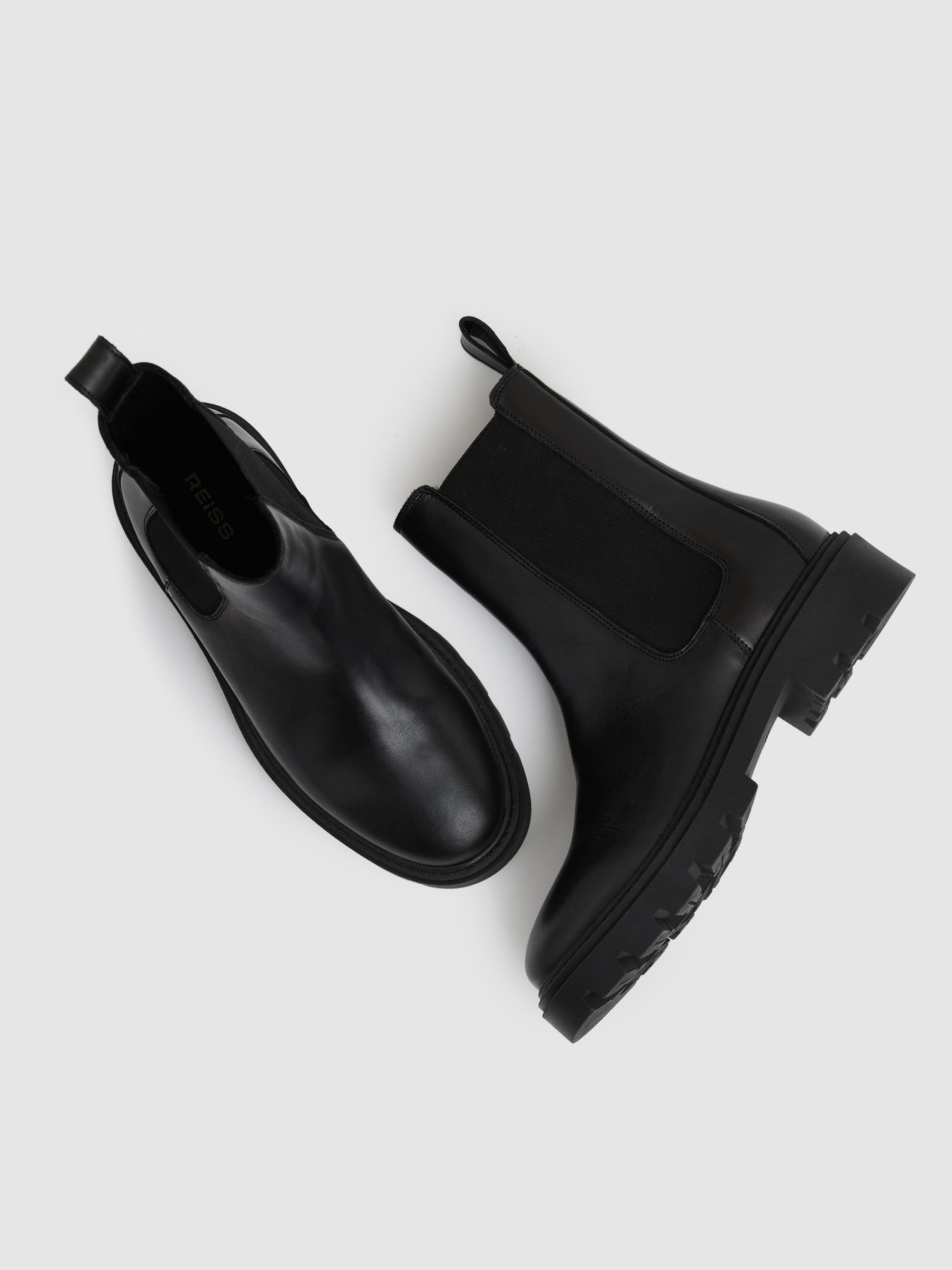 Leather Cleated Sole Chelsea Boots in Black - image 2