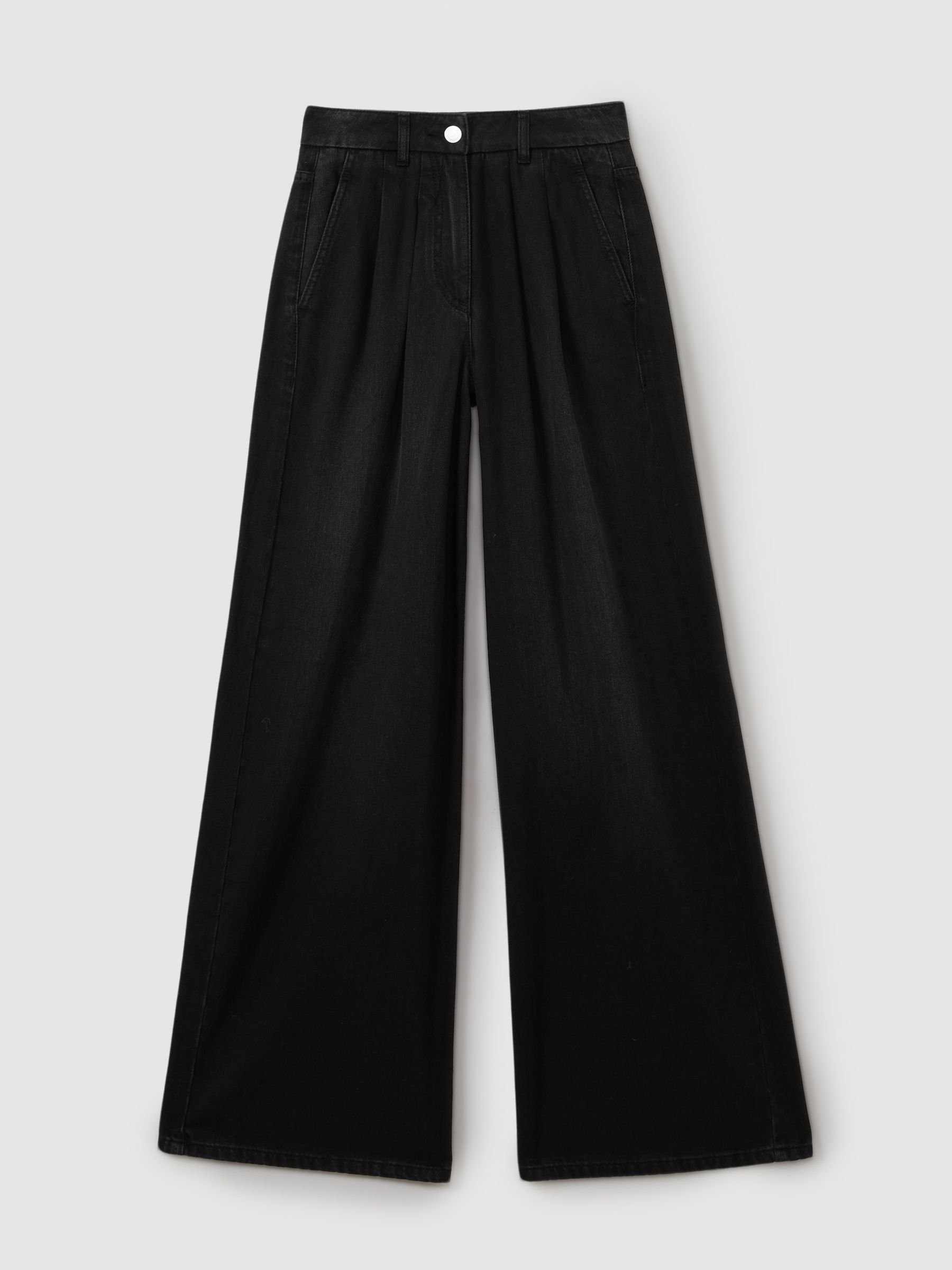 Petite Double Pleat Wide Leg Jeans in Black - Image 2 of 7