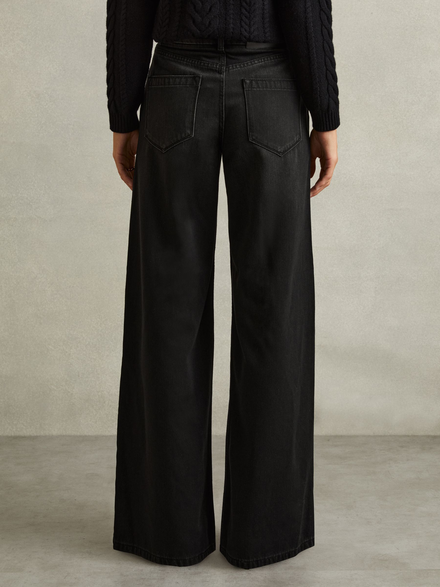 Petite Double Pleat Wide Leg Jeans in Black - Image 5 of 7