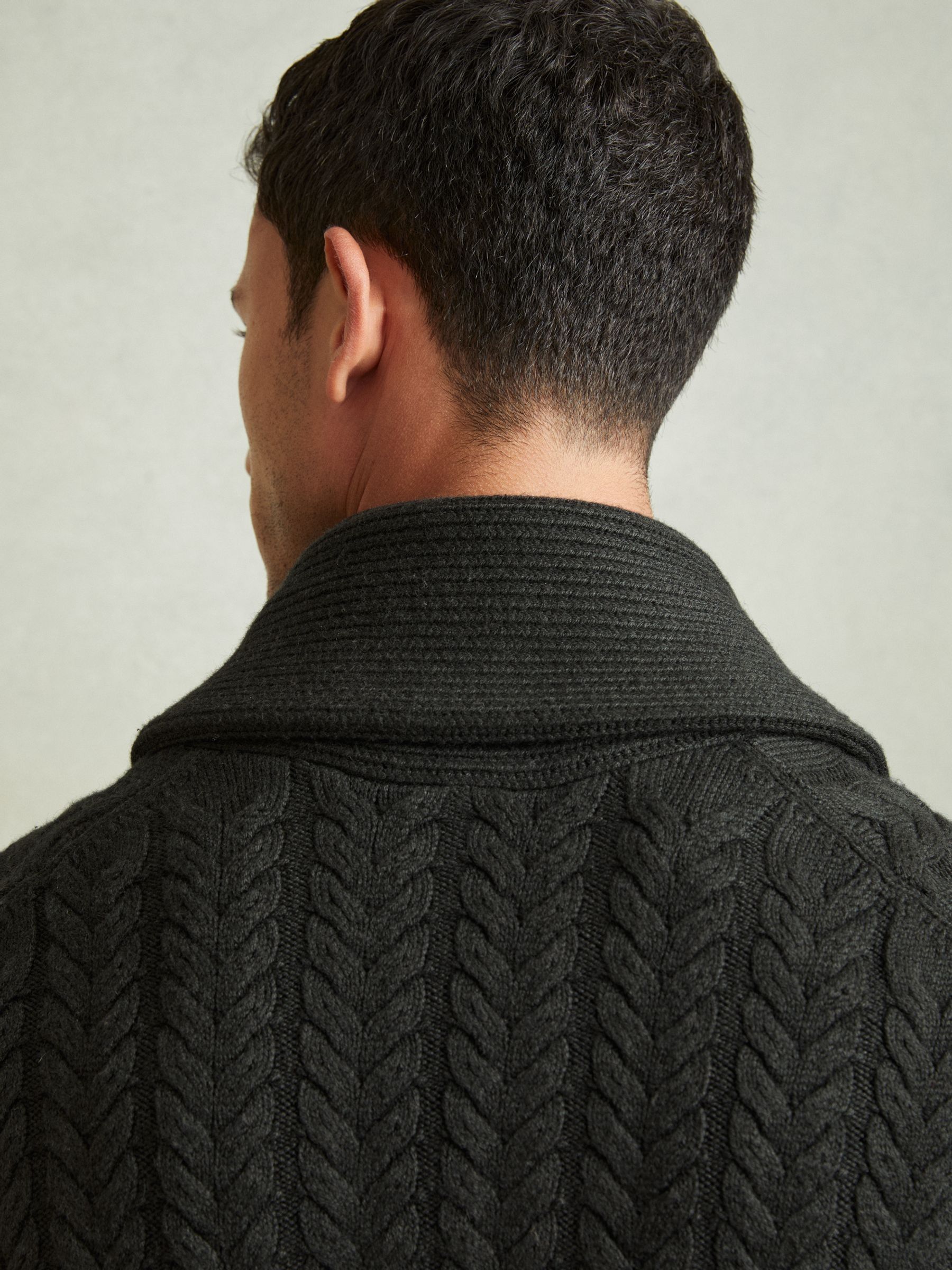 Cabled Shawl-Collar Cardigan with Cotton and Wool in Forest Green - Image 4 of 6