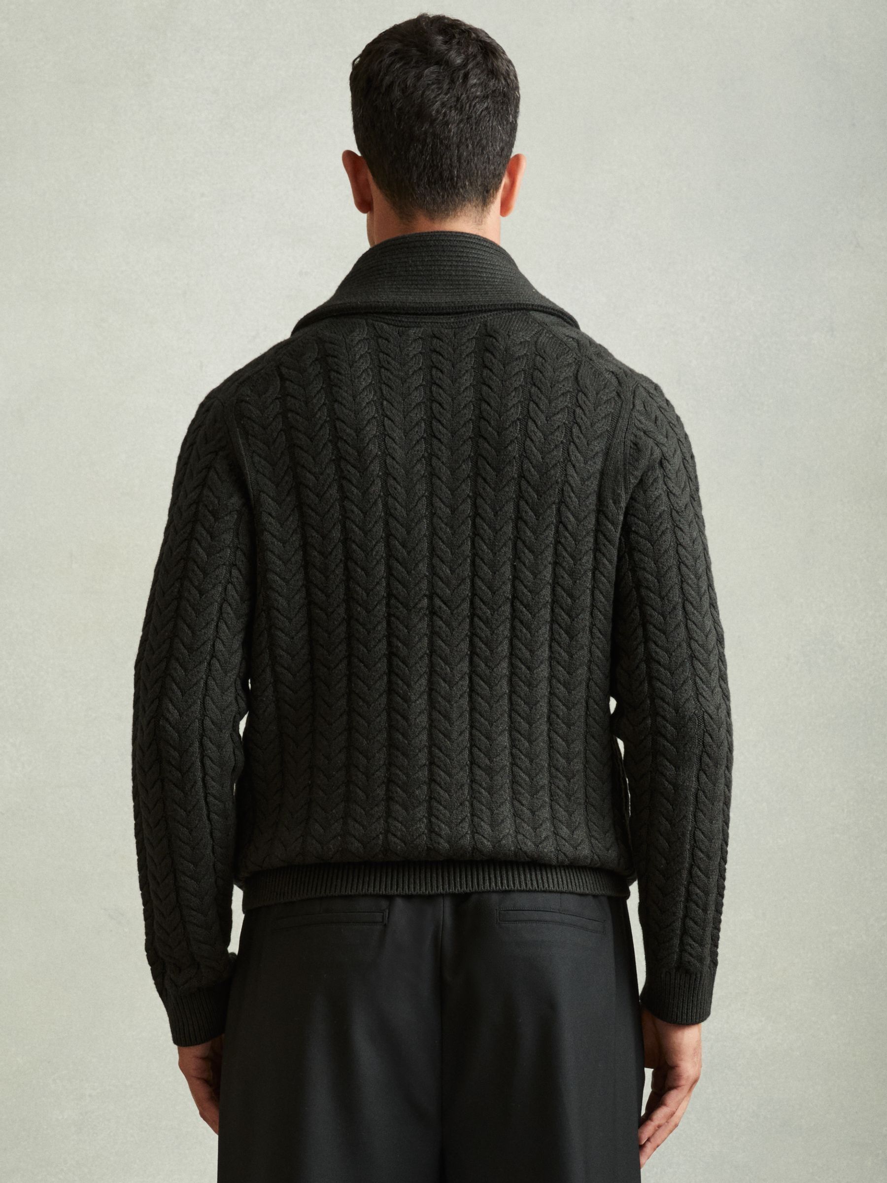 Cabled Shawl-Collar Cardigan with Cotton and Wool in Forest Green - Image 5 of 6