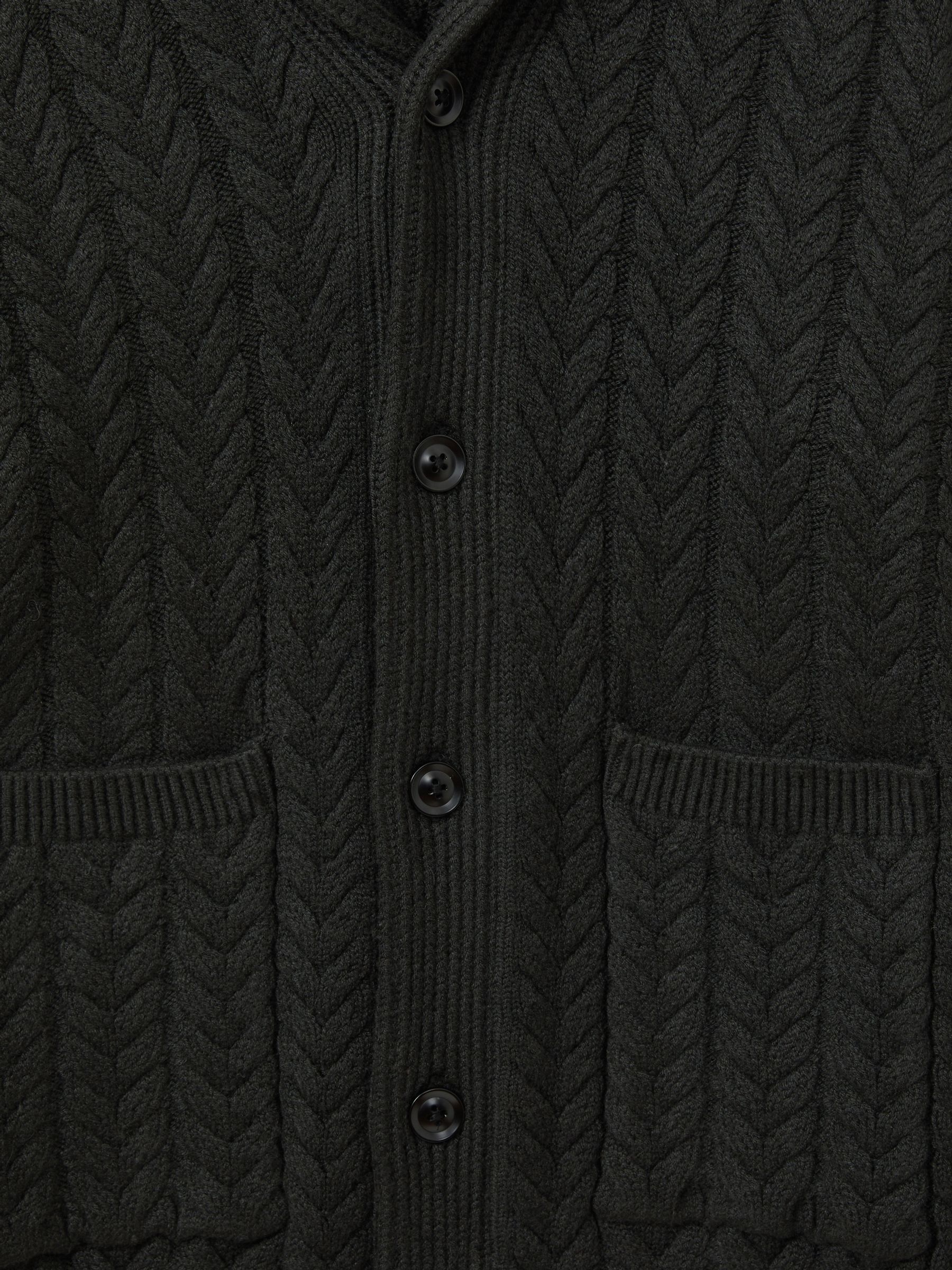 Cabled Shawl-Collar Cardigan with Cotton and Wool in Forest Green - Image 6 of 6