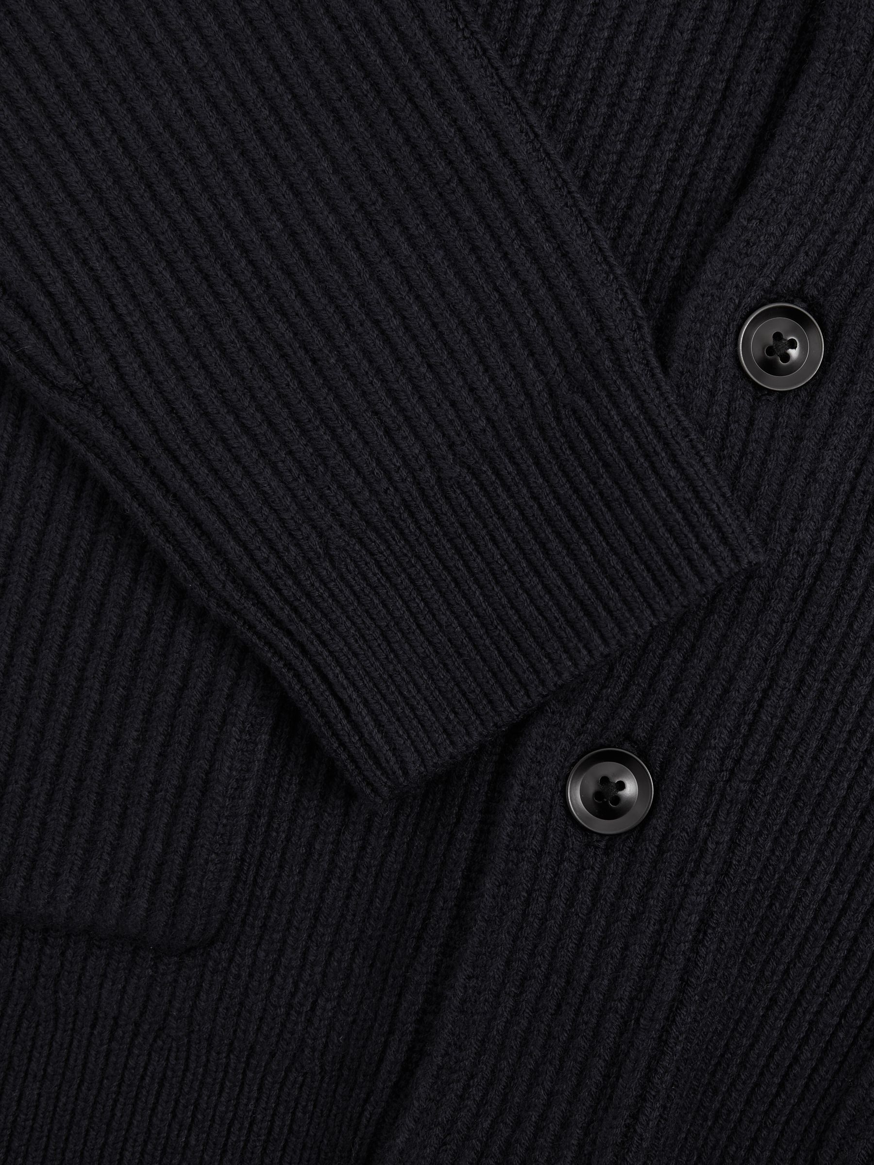 Ribbed Shawl-Collar Cardigan with Cotton and Wool in Navy - Image 6 of 6